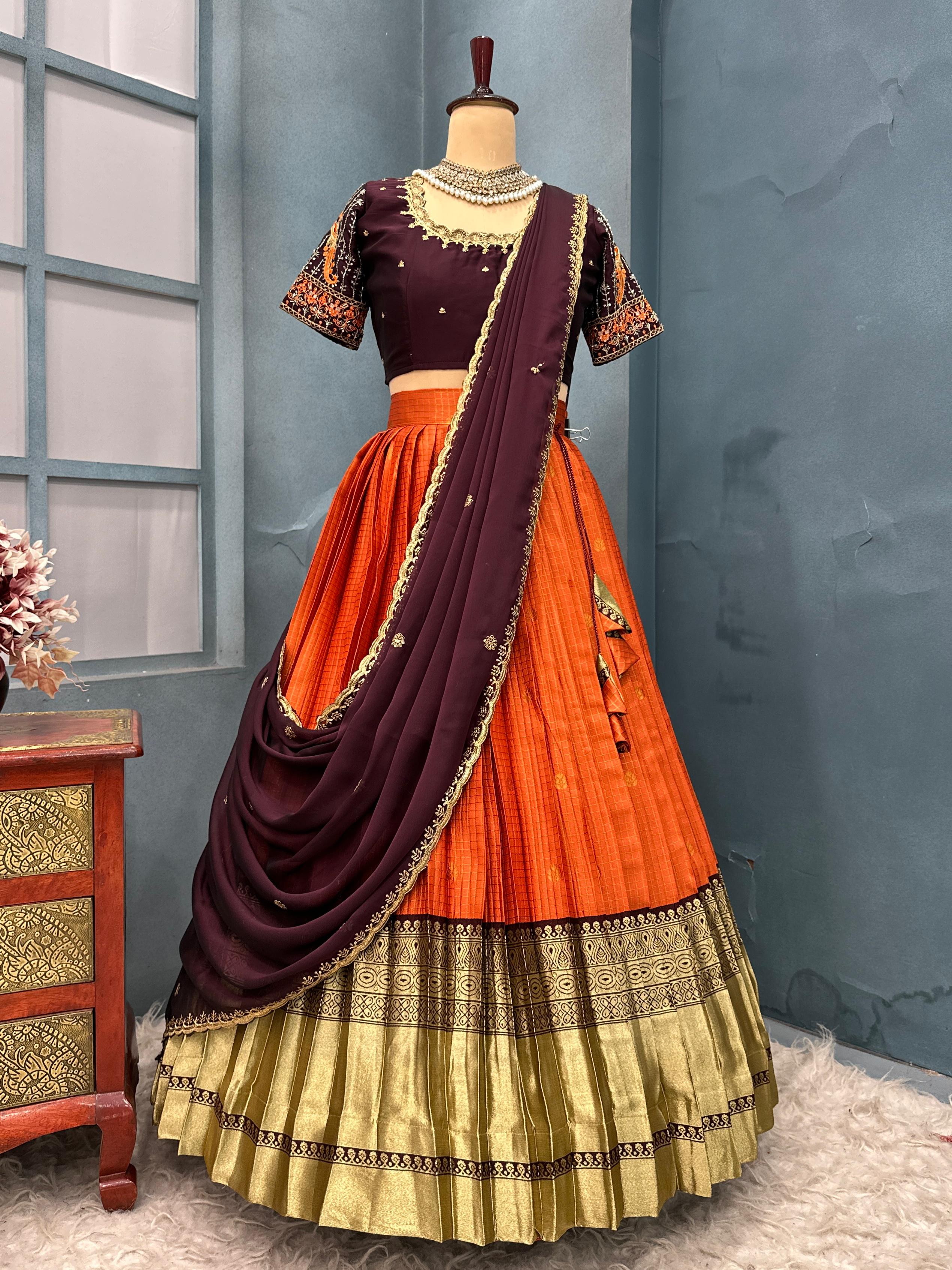 Kanjivaram fully stitched lehenga