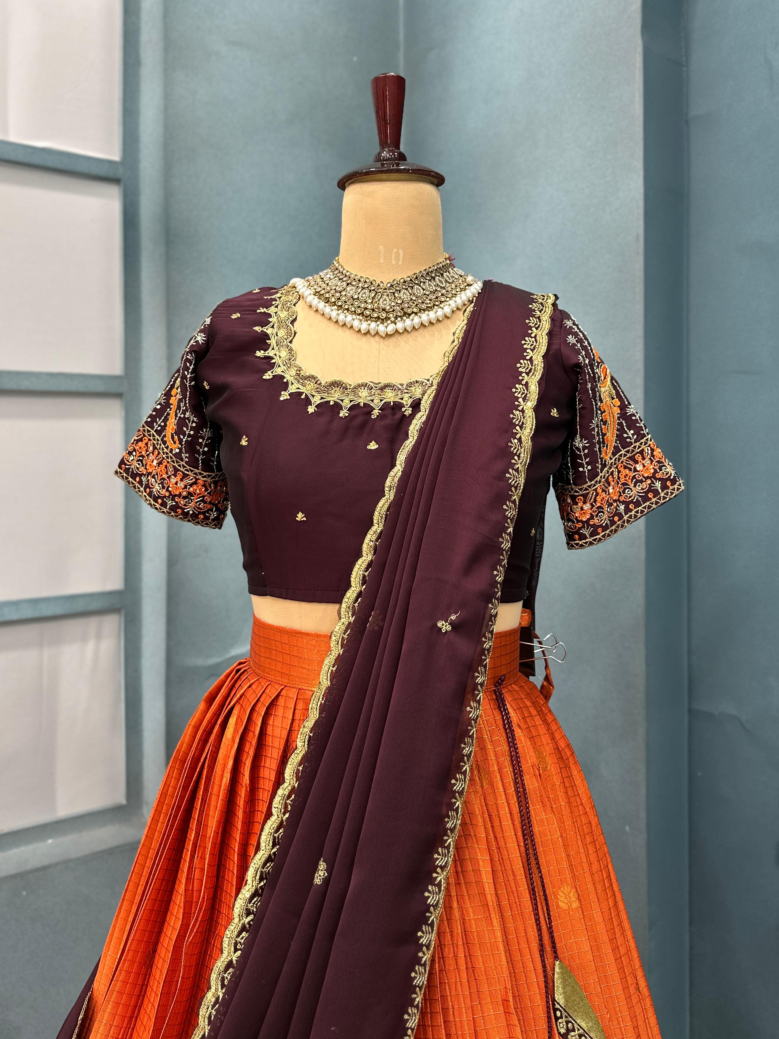 Kanjivaram fully stitched lehenga
