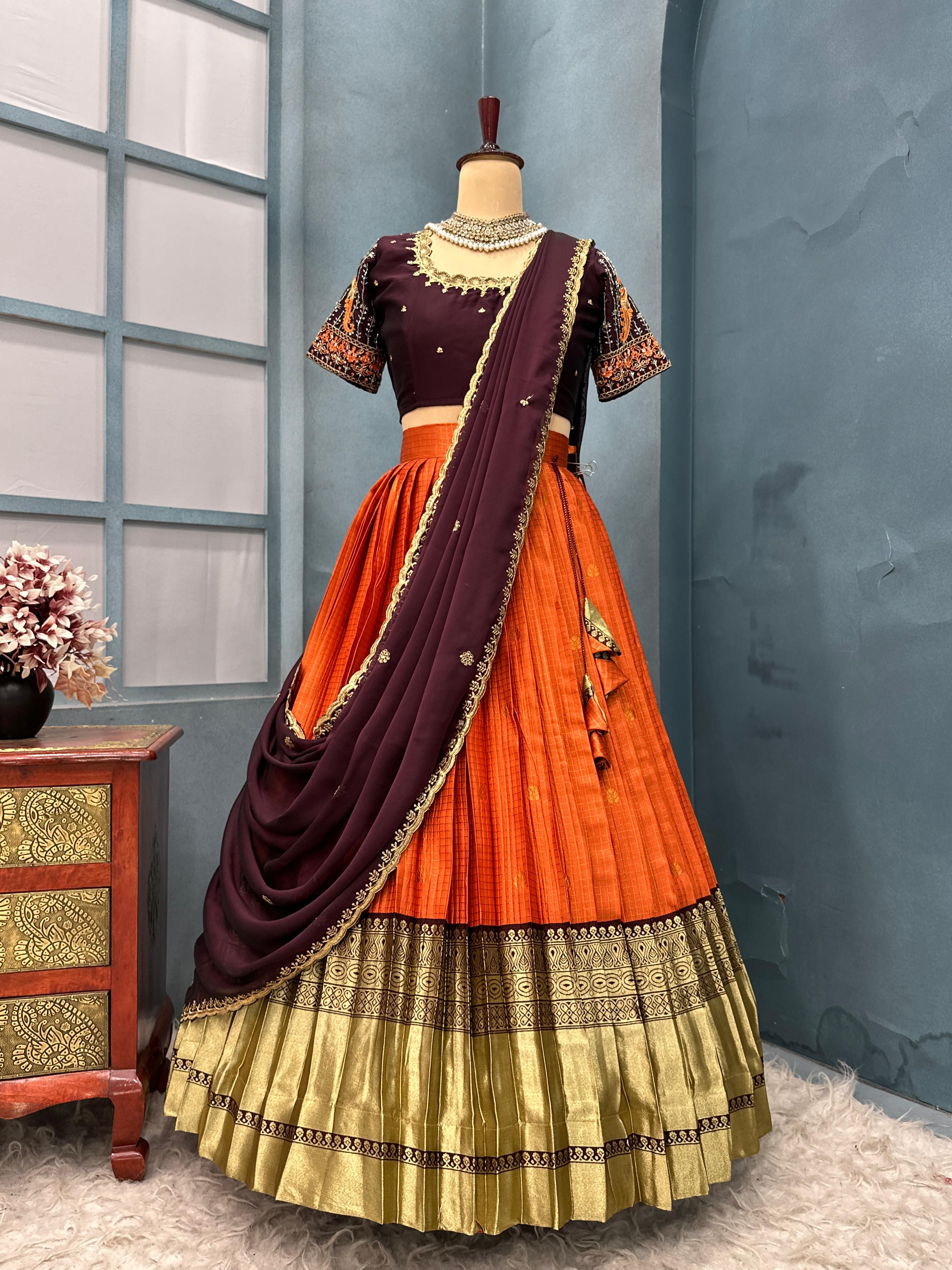 Kanjivaram fully stitched lehenga