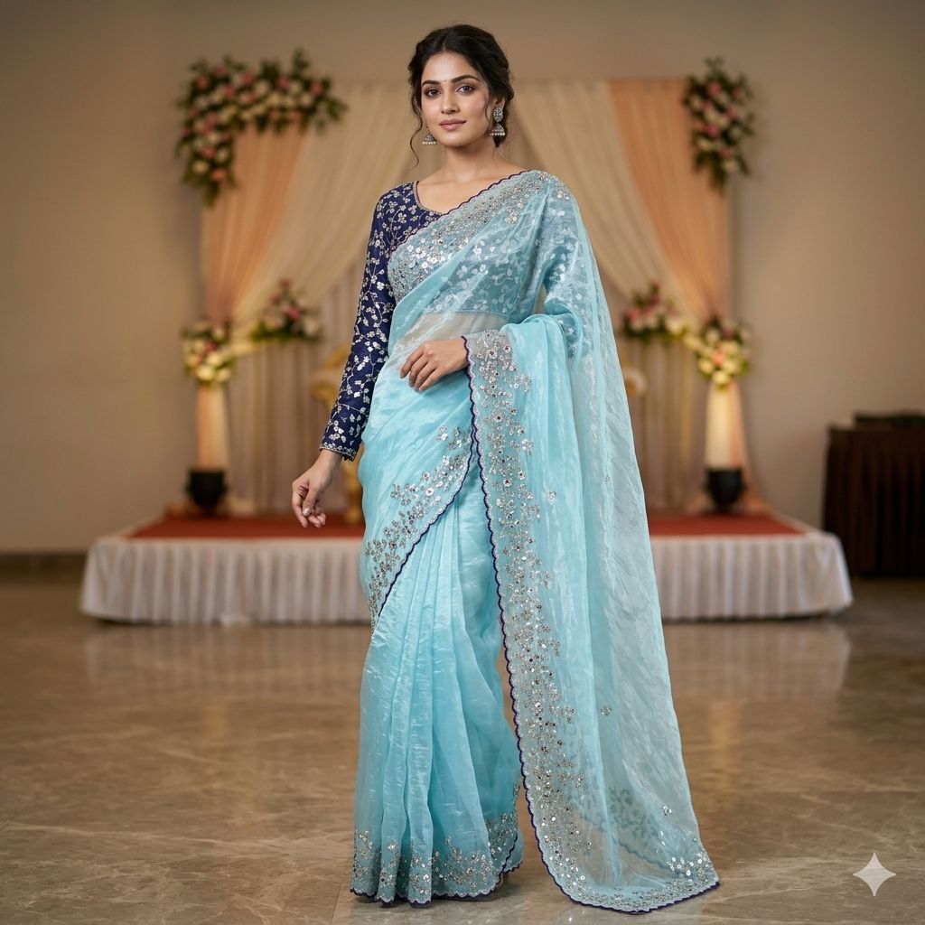 Pure Silk Zari Sequence Design Embrodairy