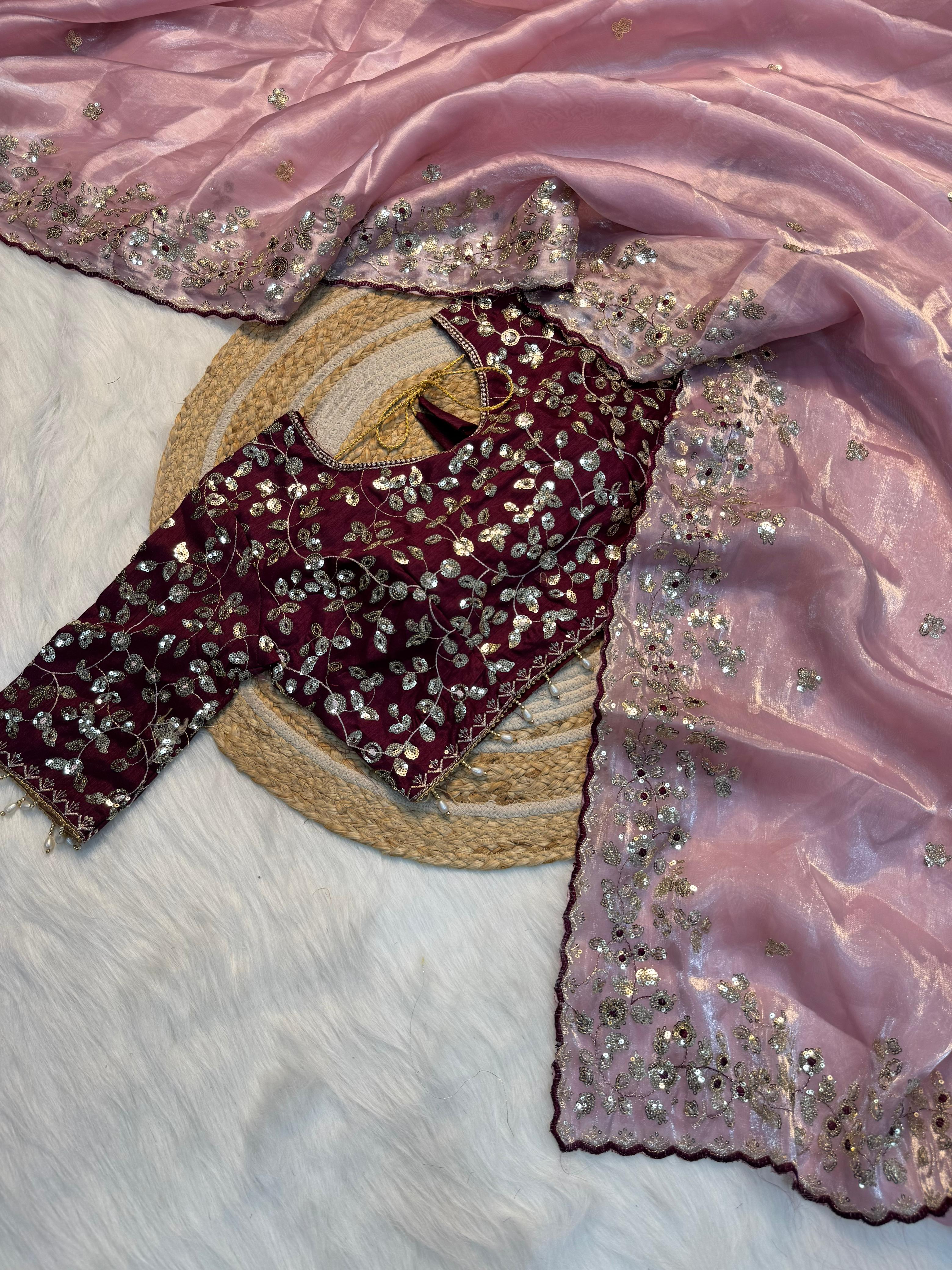Pure Silk Zari Sequence Design Embrodairy