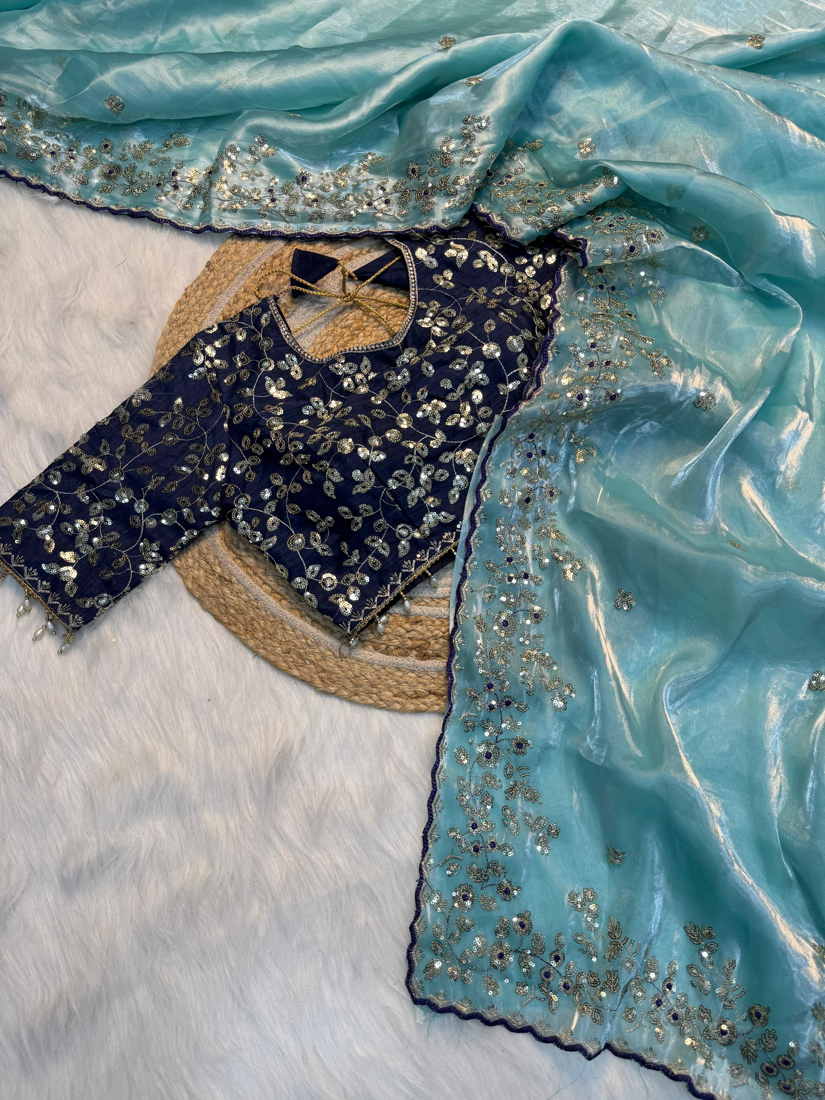 Pure Silk Zari Sequence Design Embrodairy