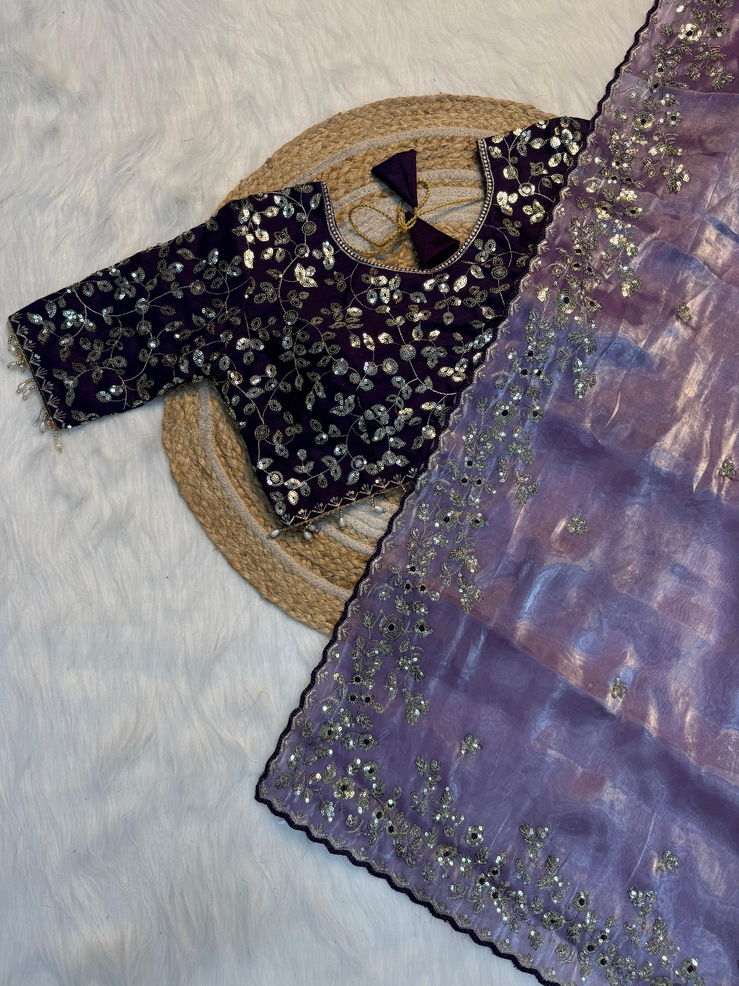 Pure Silk Zari Sequence Design Embrodairy