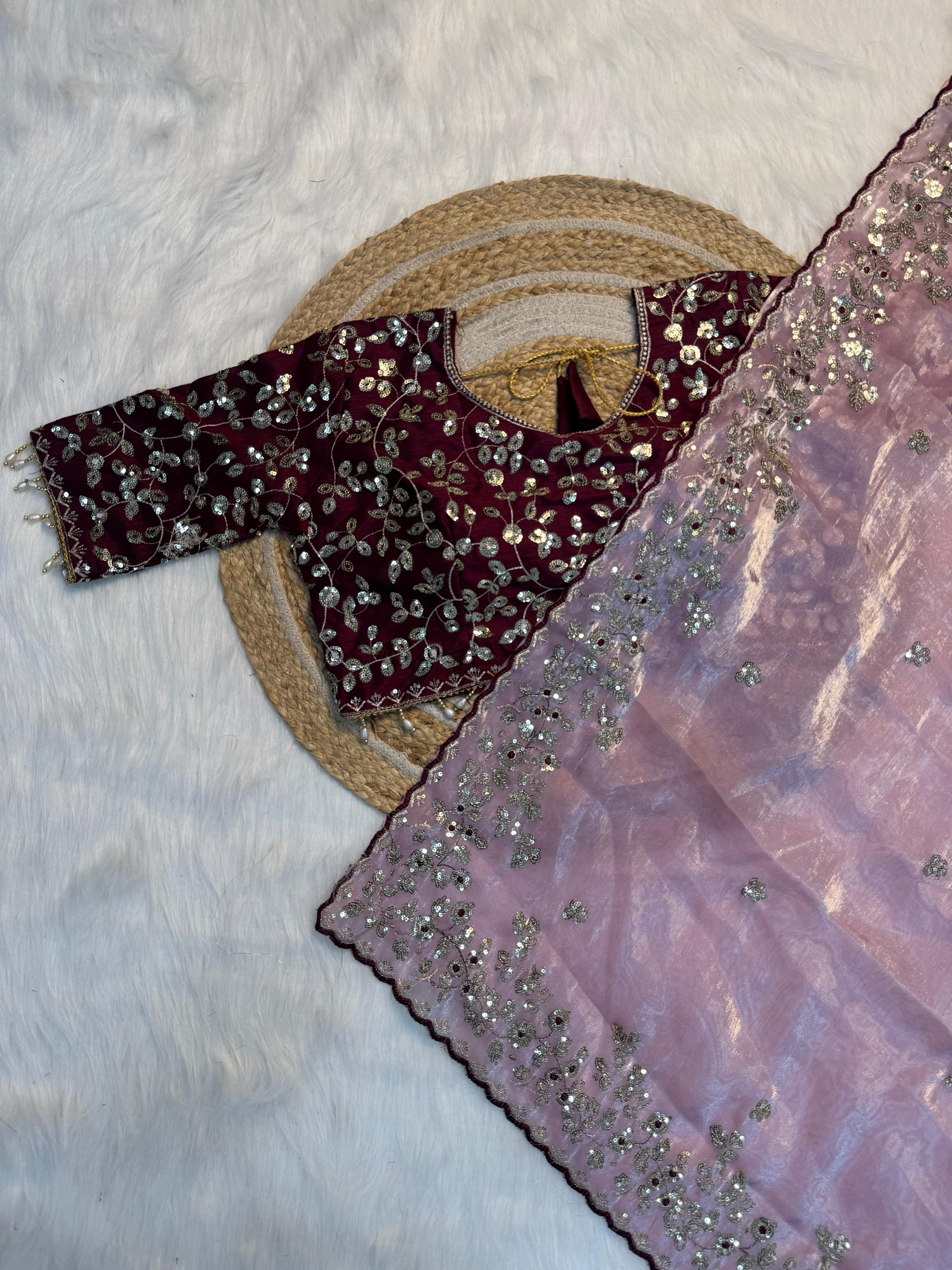 Pure Silk Zari Sequence Design Embrodairy