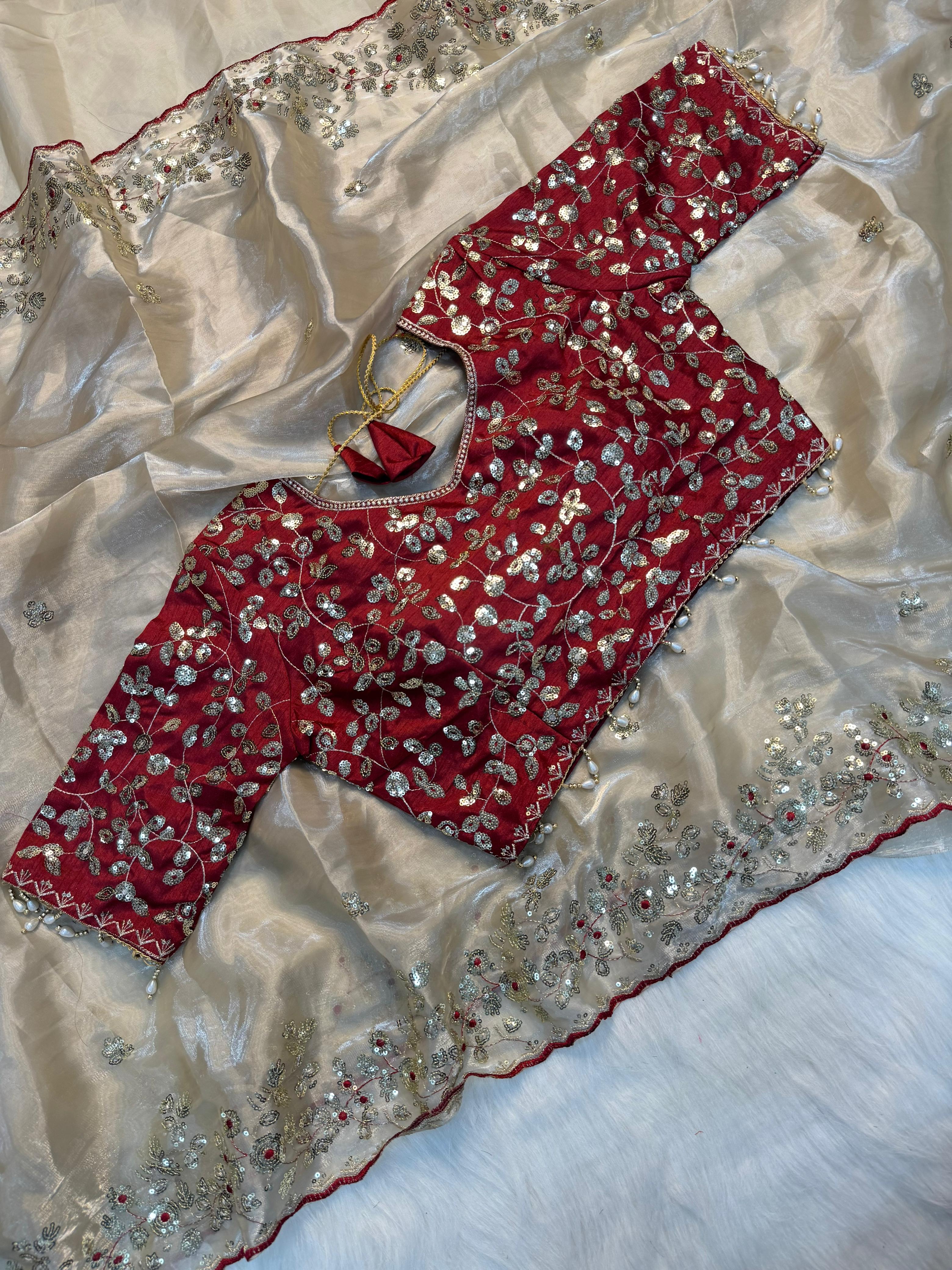Pure Silk Zari Sequence Design Embrodairy