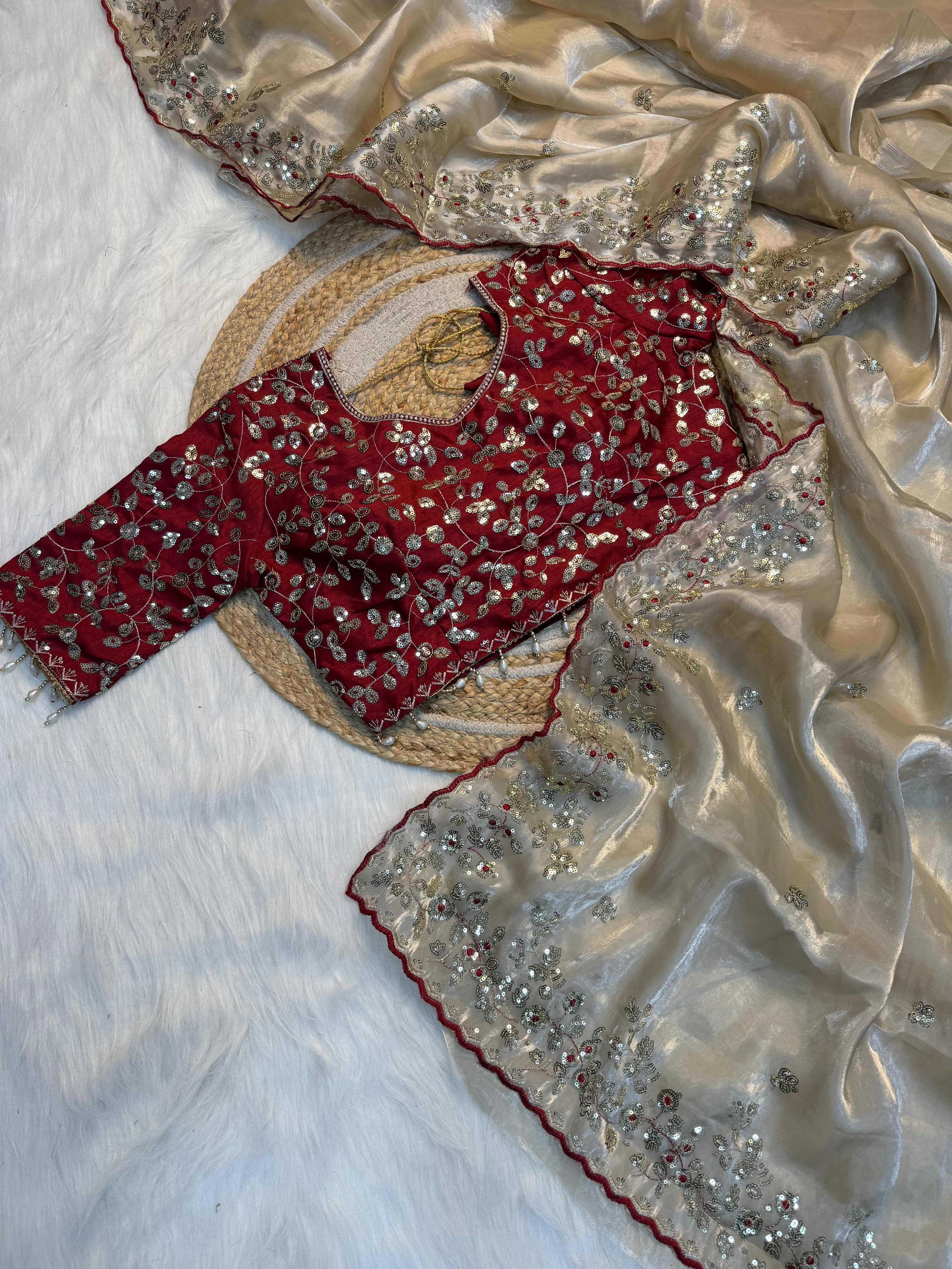 Pure Silk Zari Sequence Design Embrodairy