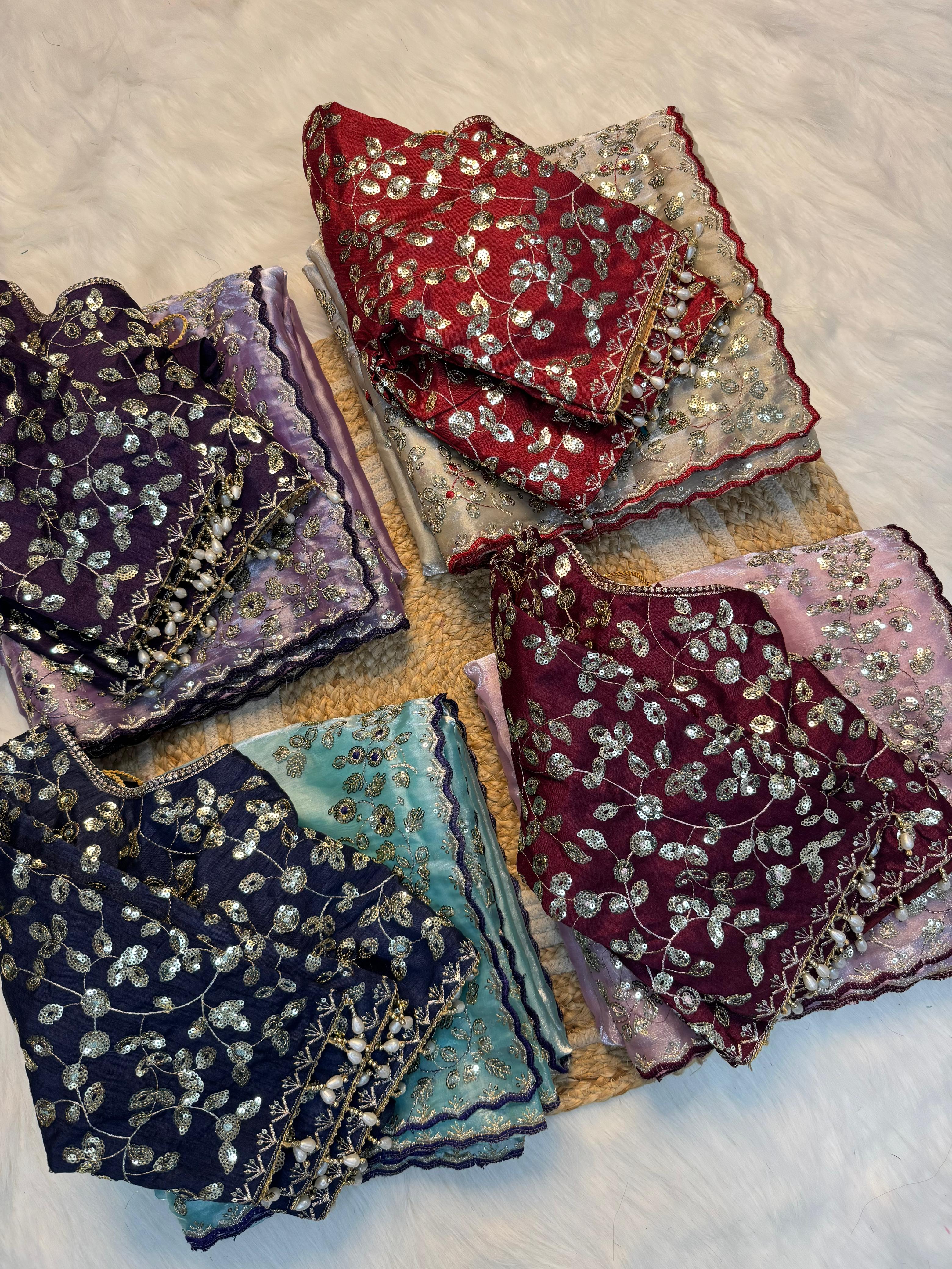 Pure Silk Zari Sequence Design Embrodairy
