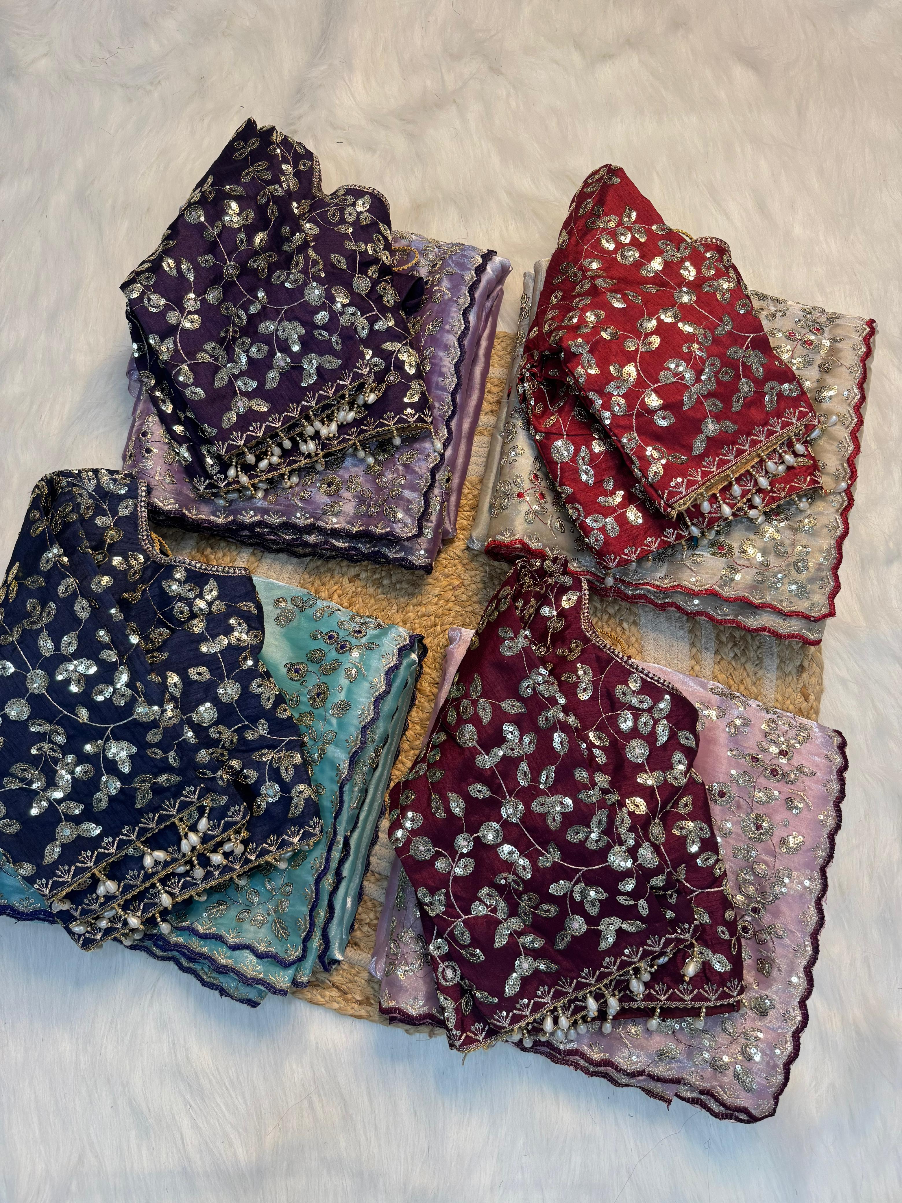Pure Silk Zari Sequence Design Embrodairy