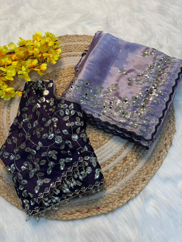 Pure Silk Zari Sequence Design Embrodairy
