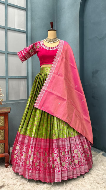 Premium quality pure kanjivaram silk fully stitched lehenga