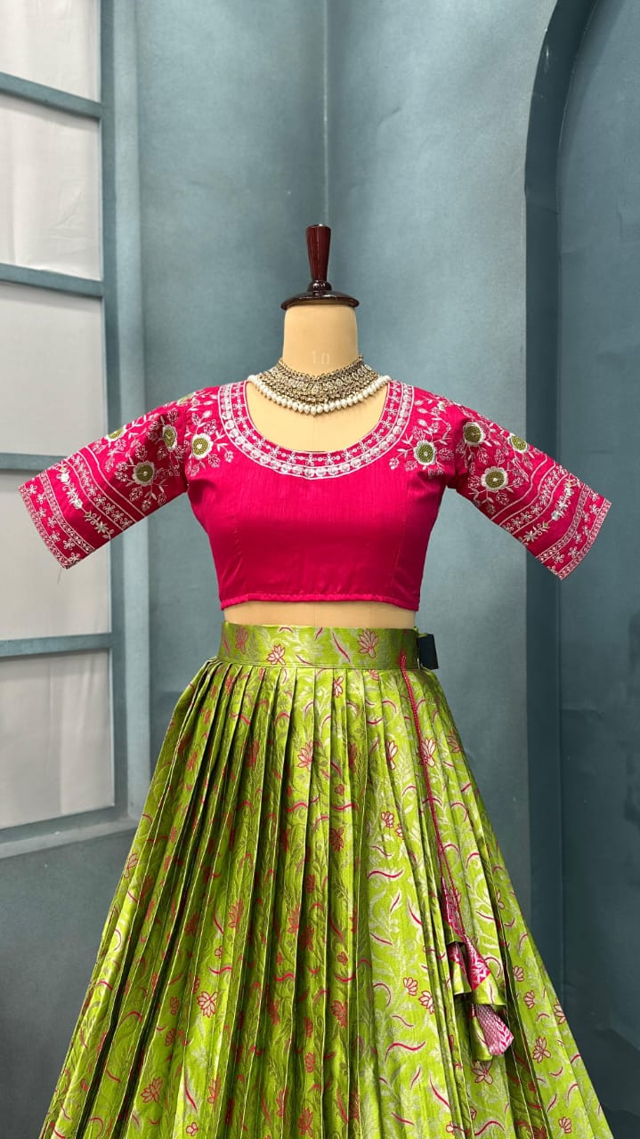 Premium quality pure kanjivaram silk fully stitched lehenga