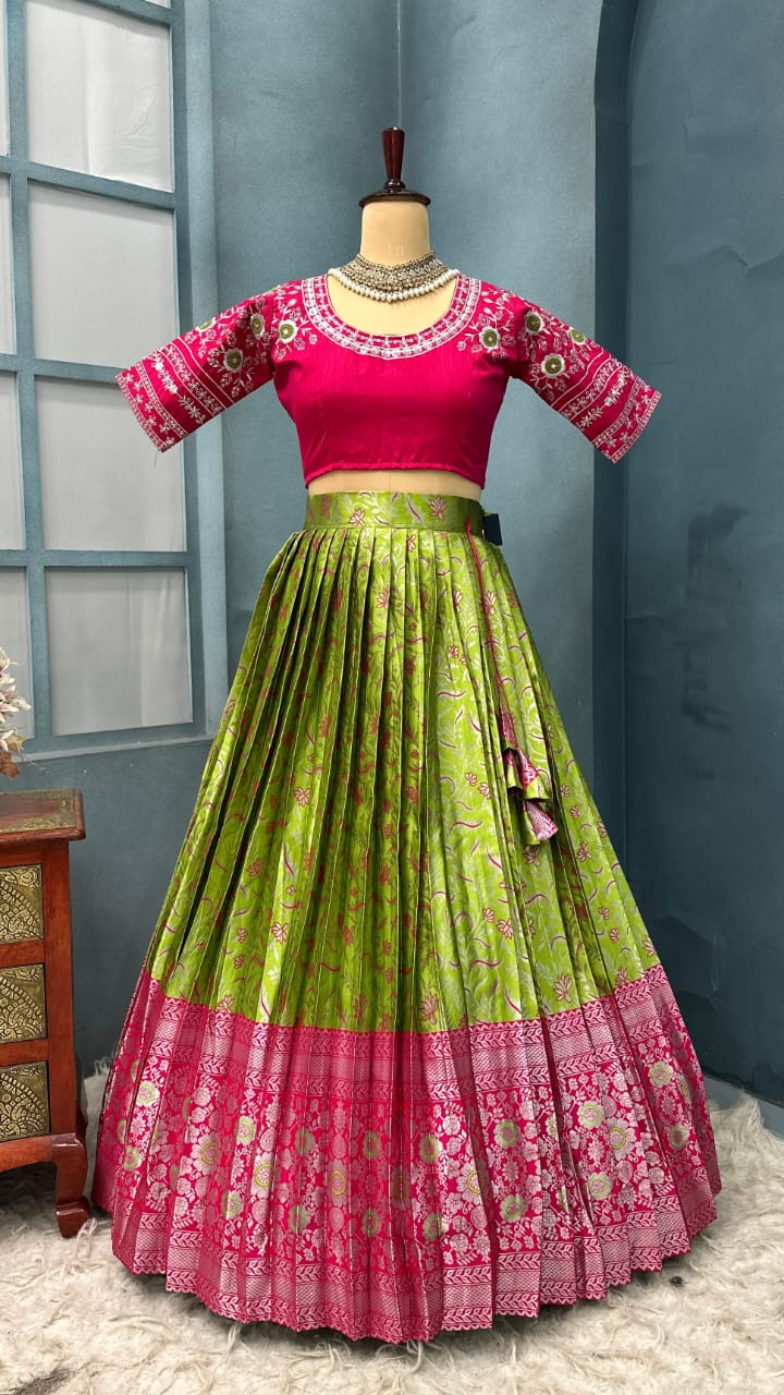 Premium quality pure kanjivaram silk fully stitched lehenga