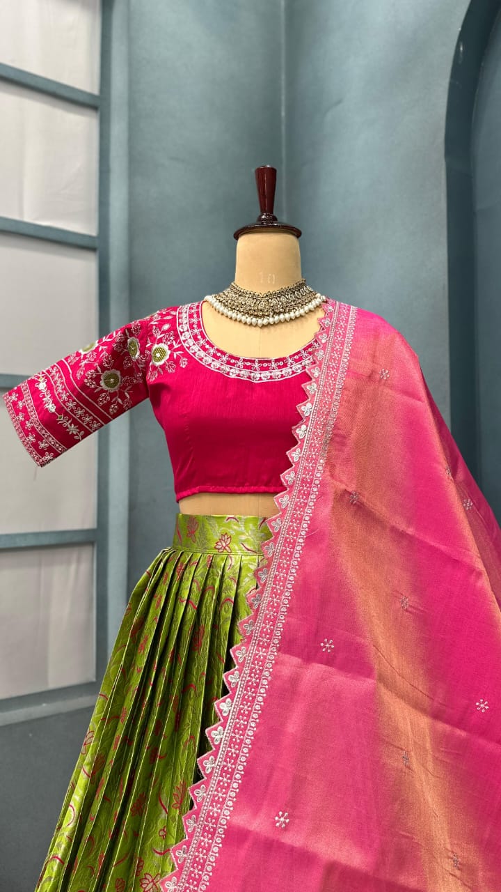 Premium quality pure kanjivaram silk fully stitched lehenga