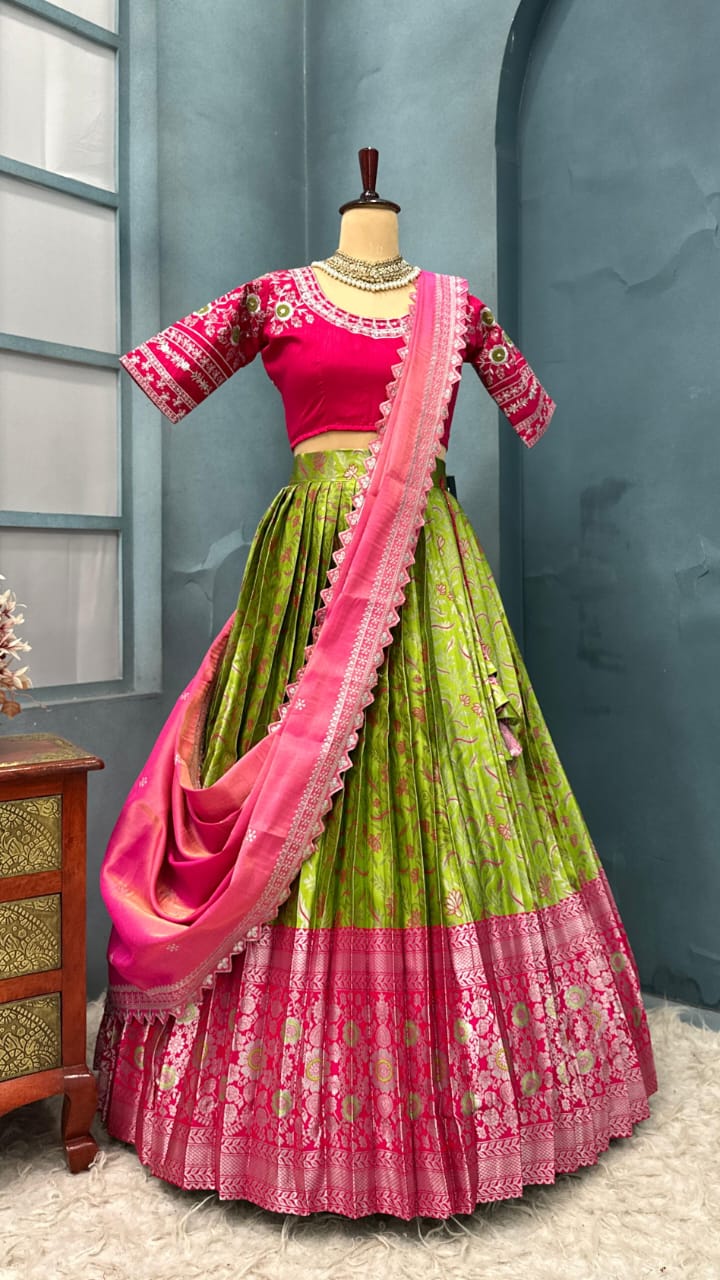 Premium quality pure kanjivaram silk fully stitched lehenga