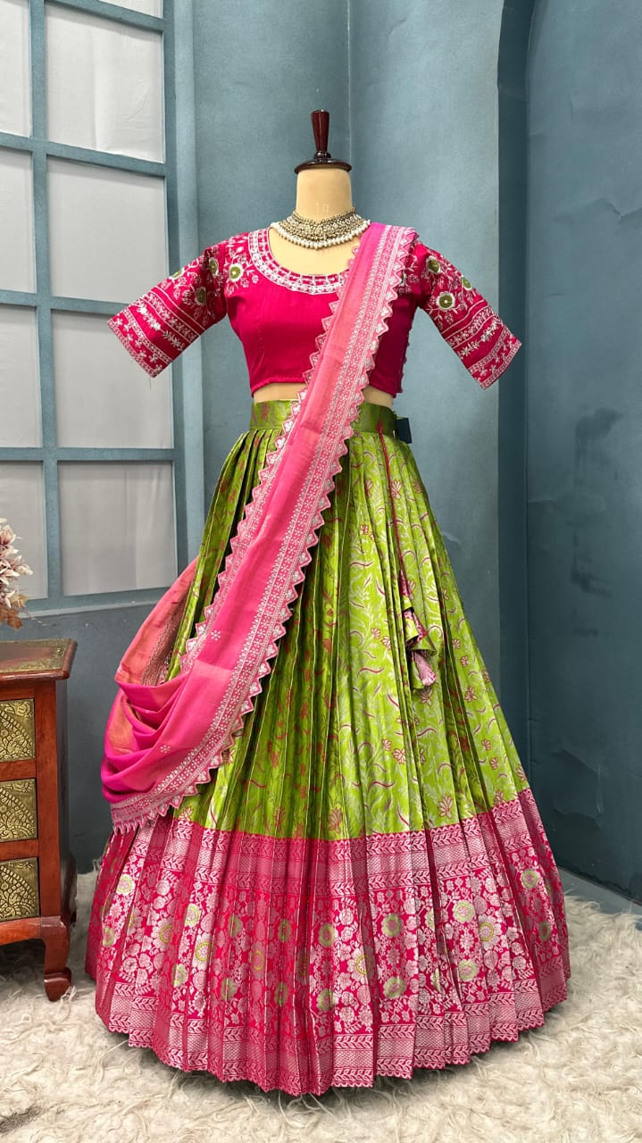 Premium quality pure kanjivaram silk fully stitched lehenga