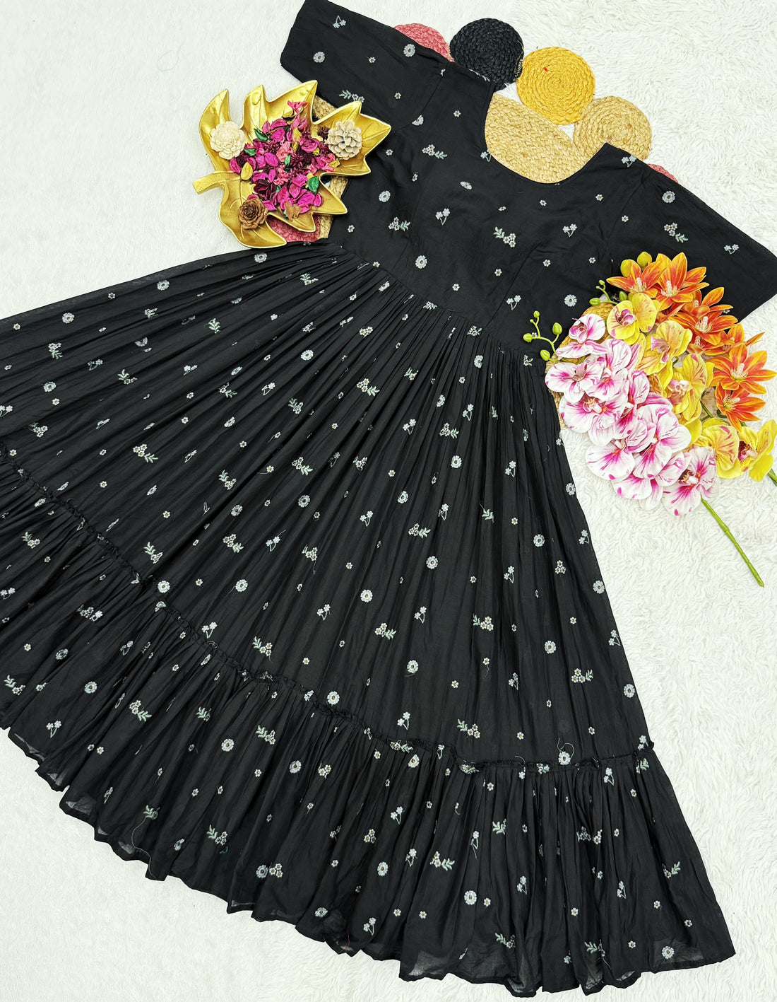Summer special mull chenderi flower embroidery gowns