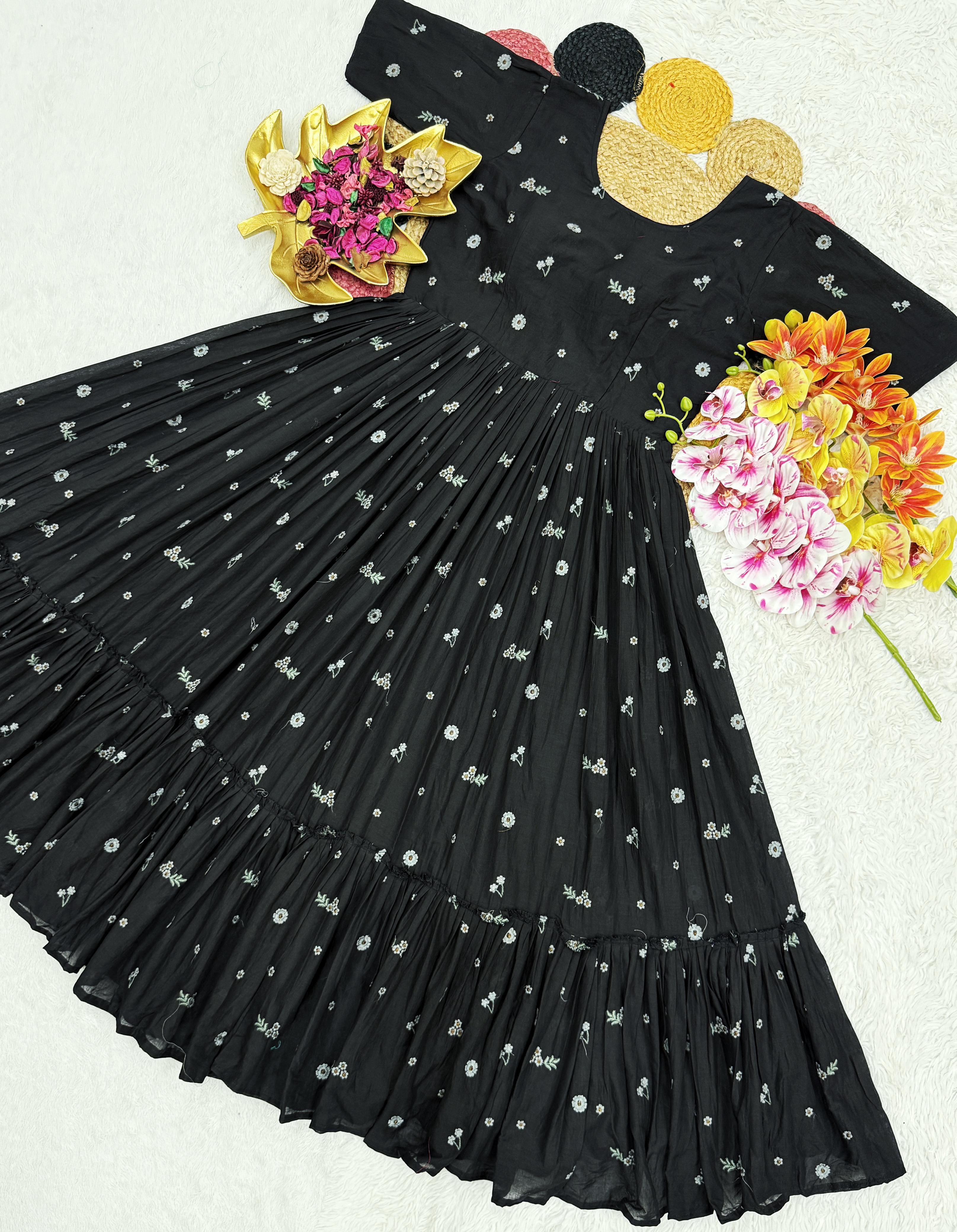 Summer special mull chenderi flower embroidery gowns