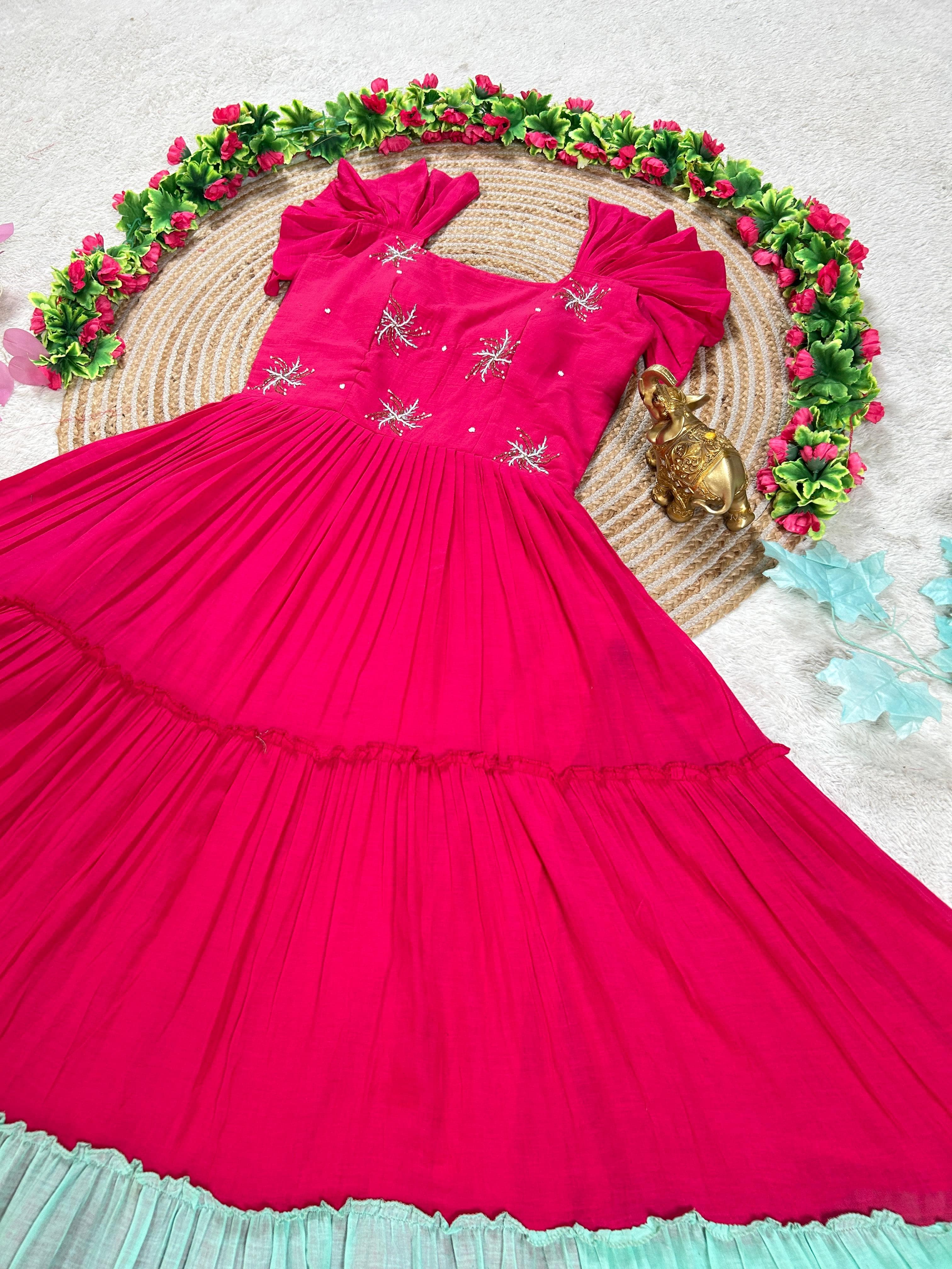 Mull chenderi maggam gowns