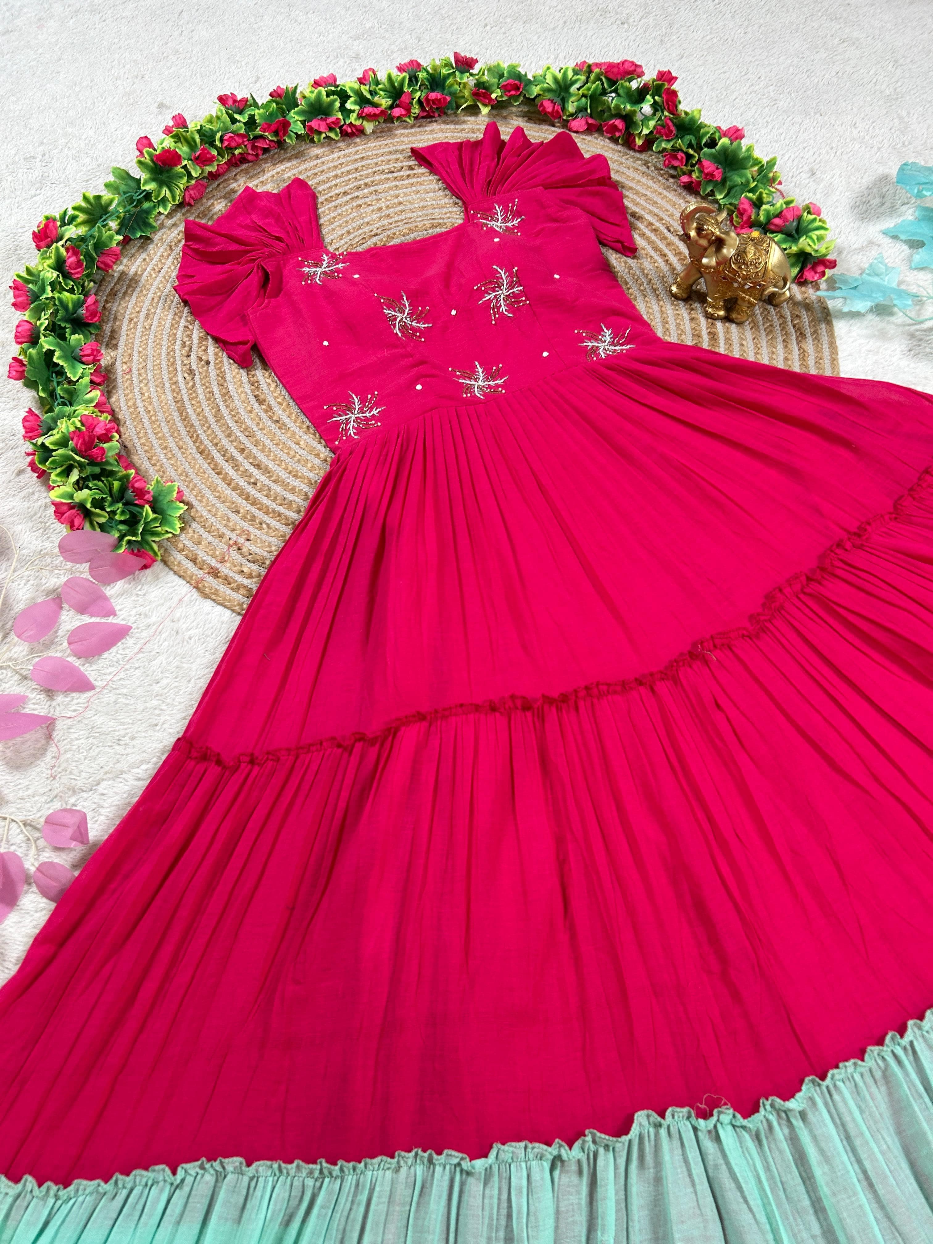 Mull chenderi maggam gowns