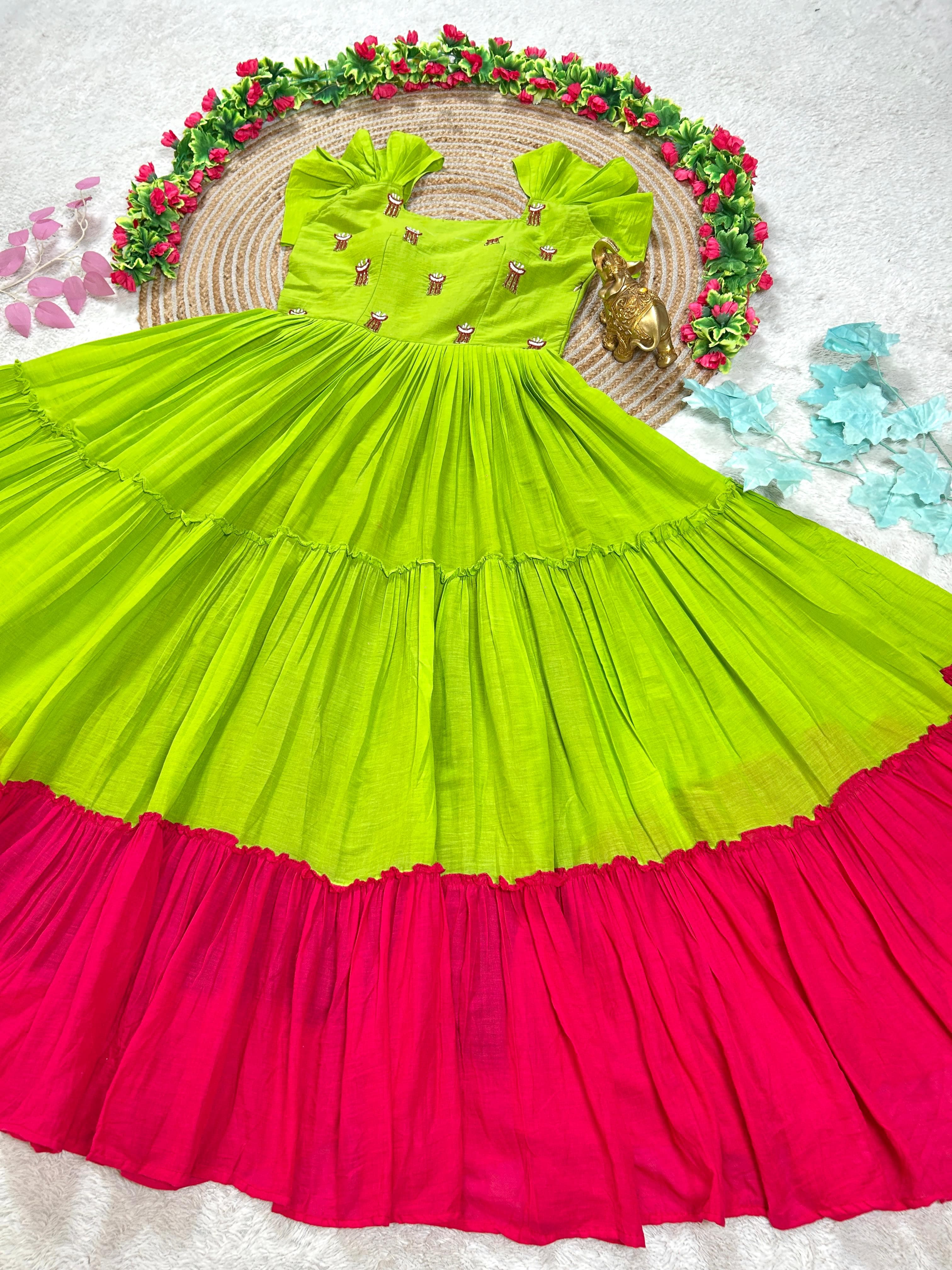 Mull chenderi maggam gowns