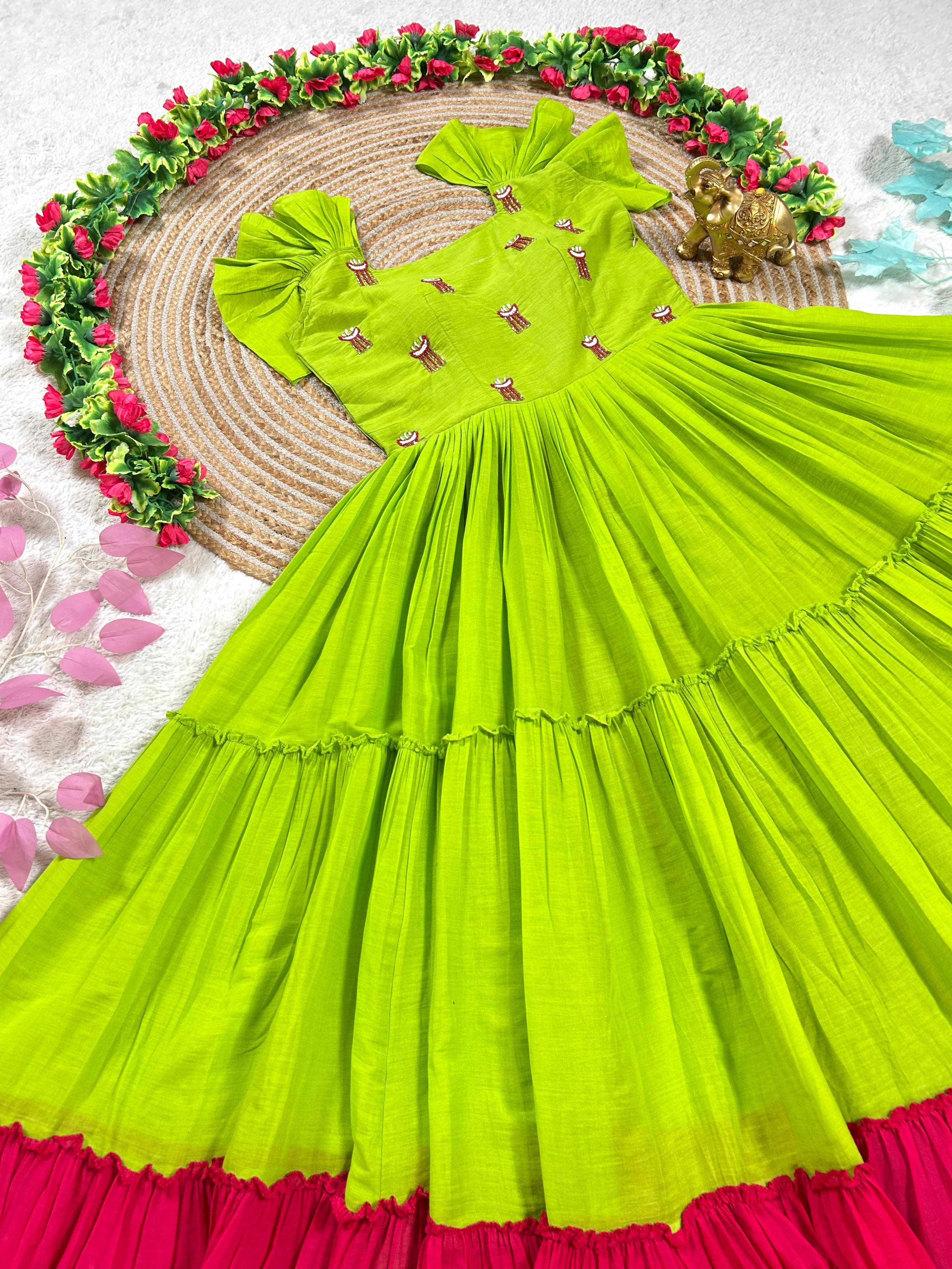 Mull chenderi maggam gowns