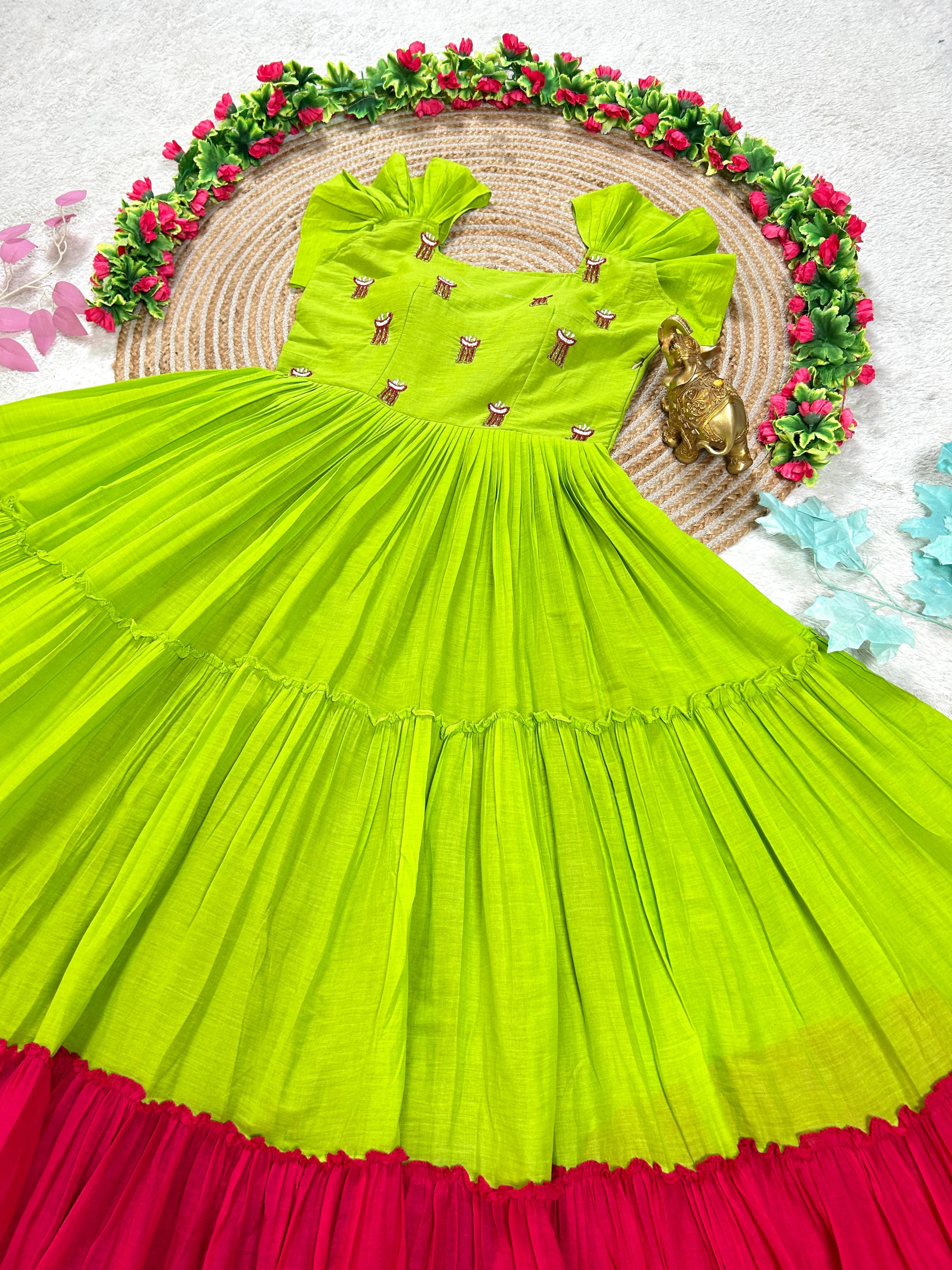 Mull chenderi maggam gowns