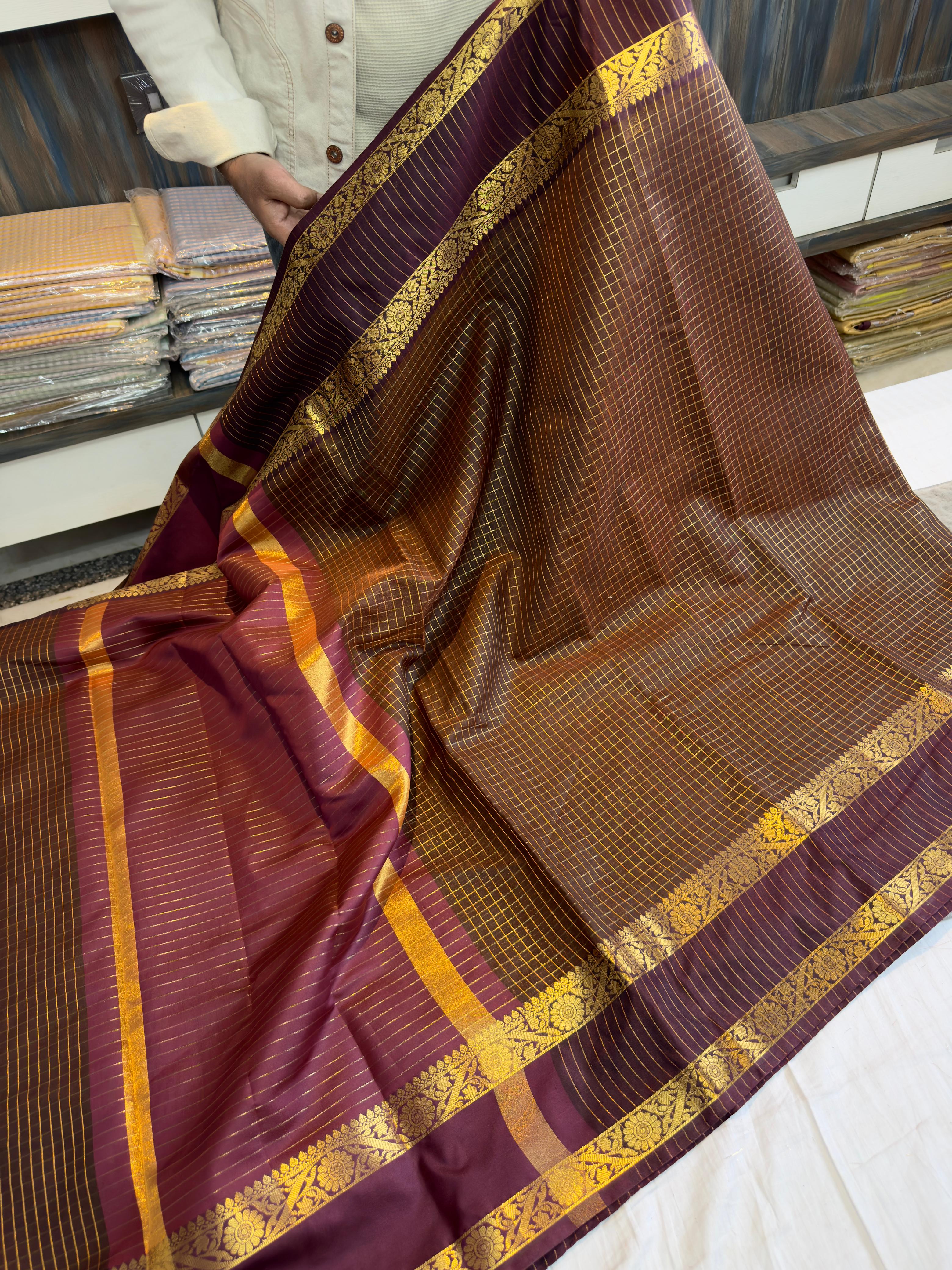 Benaresi soft silk checks saree inspired by Rashmika's vintage look