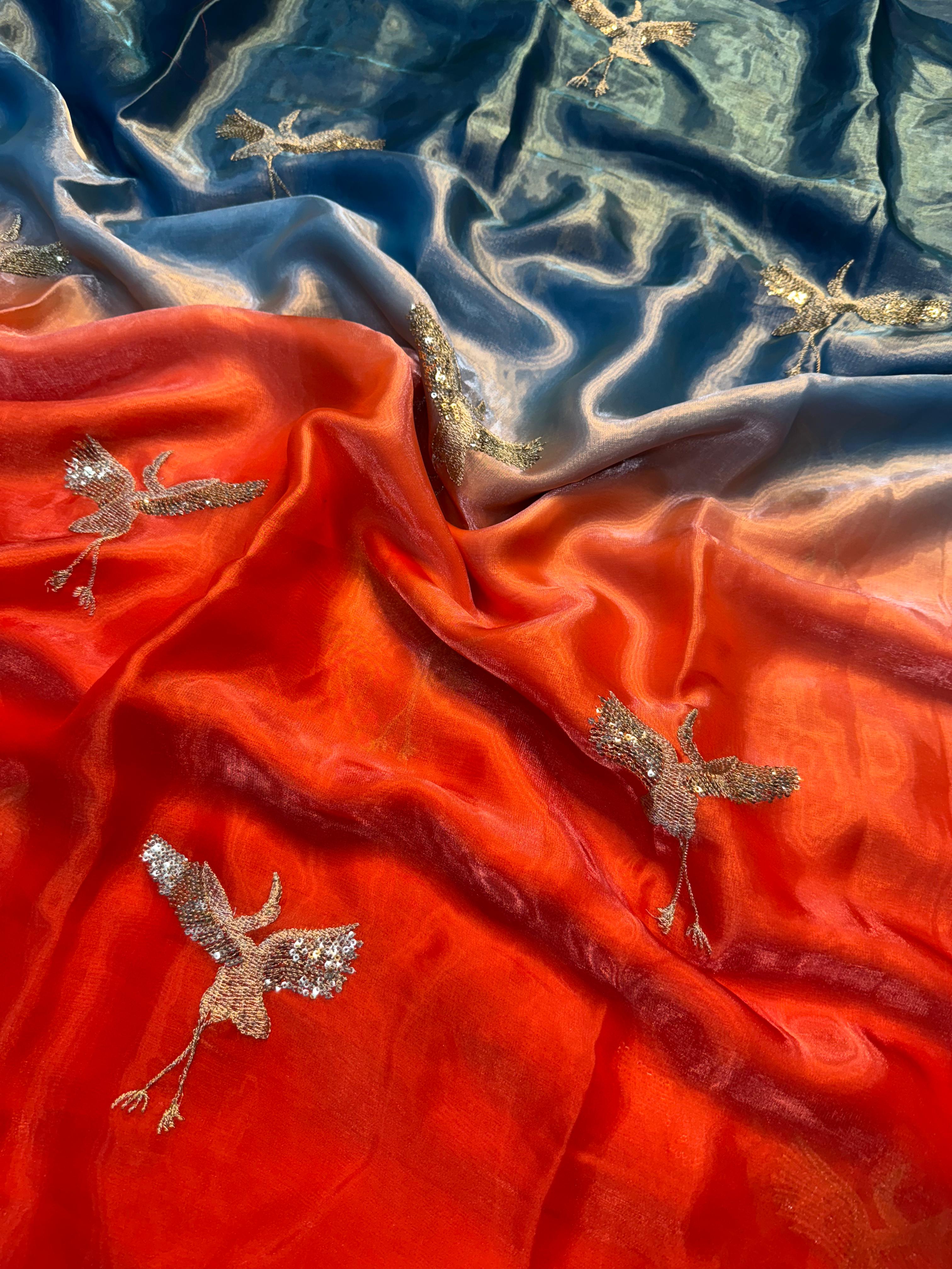 Swan sequence embroidery designer saree