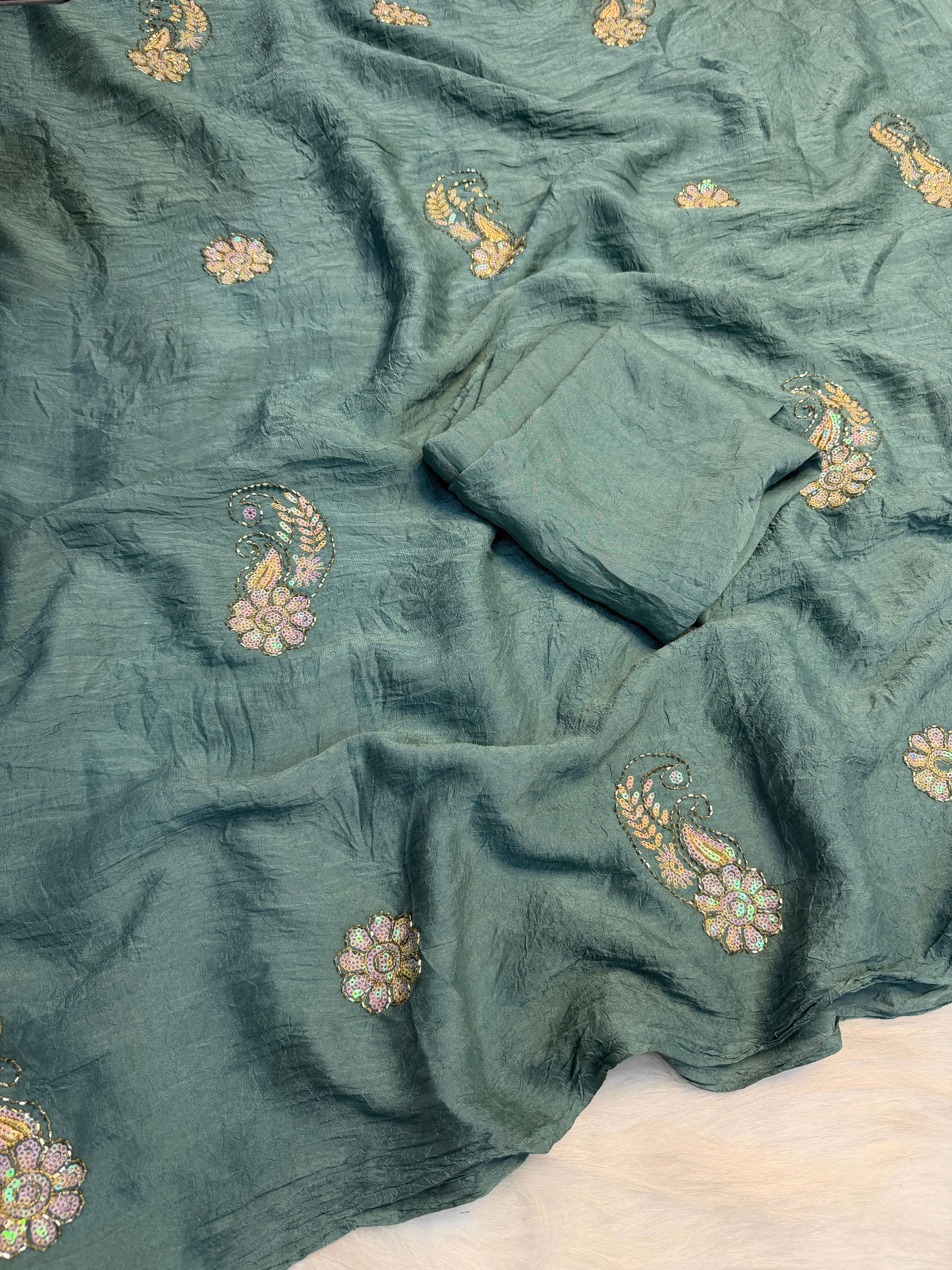 Soft crush silk embroidery Sarees