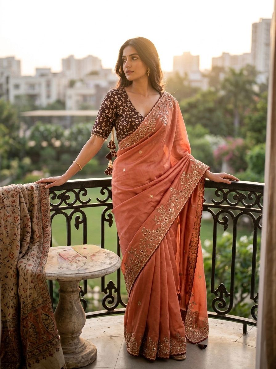 Moni silk designer saree with stitched blouse
