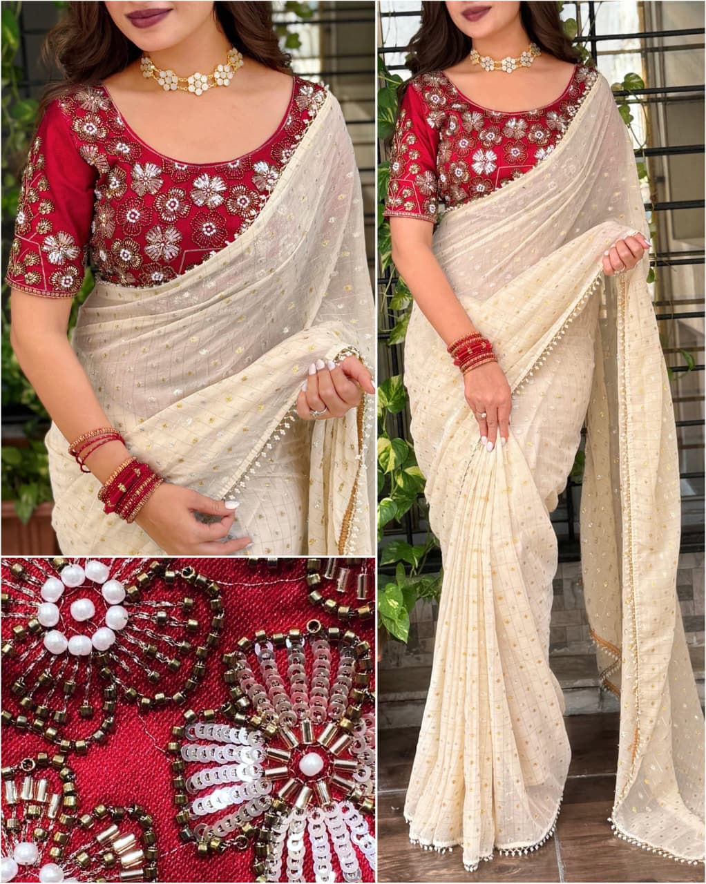 Cruchy georgette designer saree