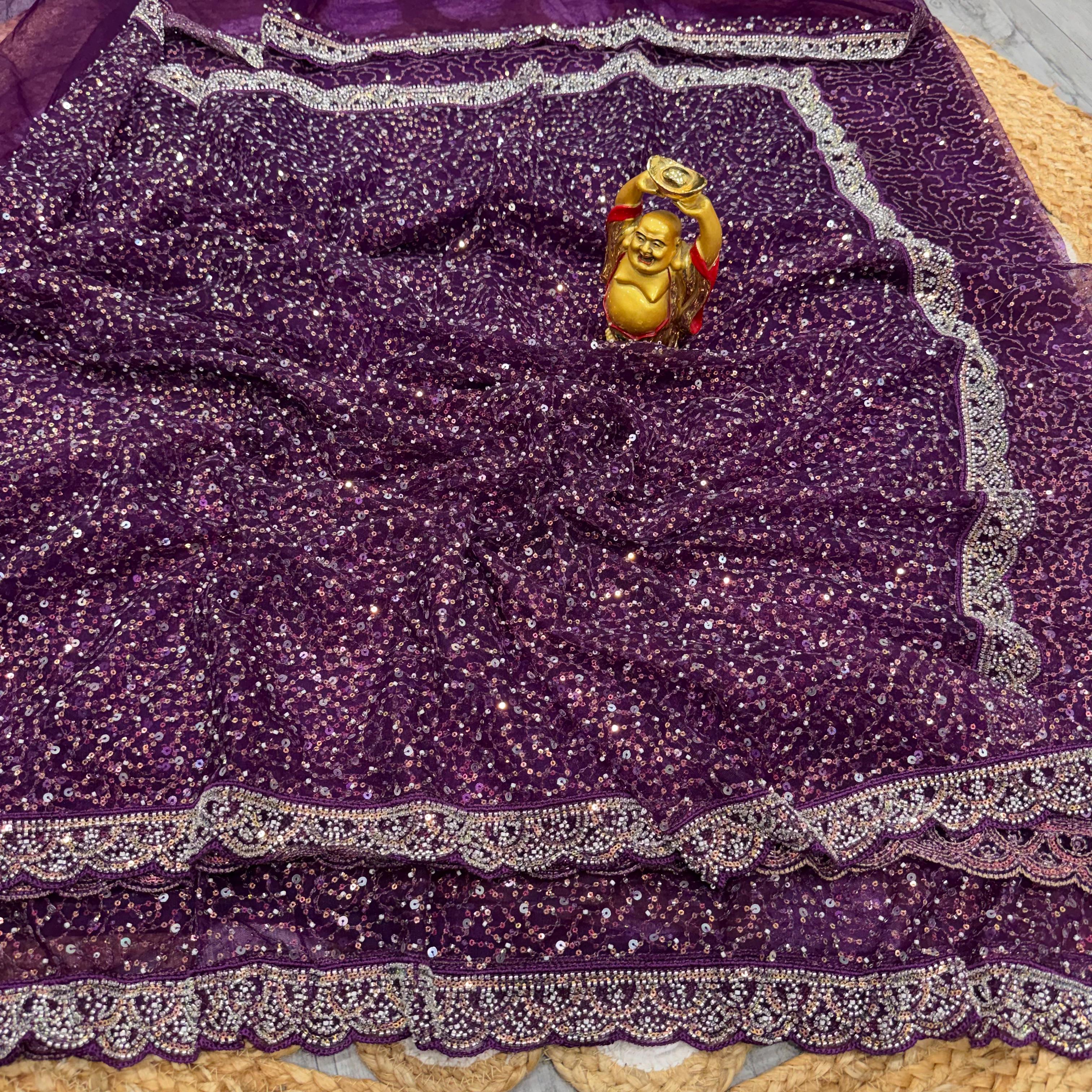 Soft net sequence and beeds embroidery saree