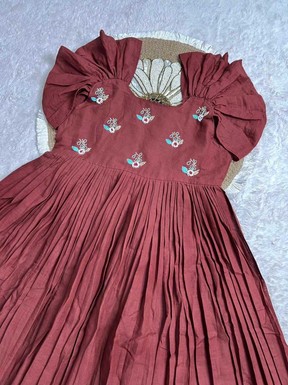 Mull cotton maggam work gown
