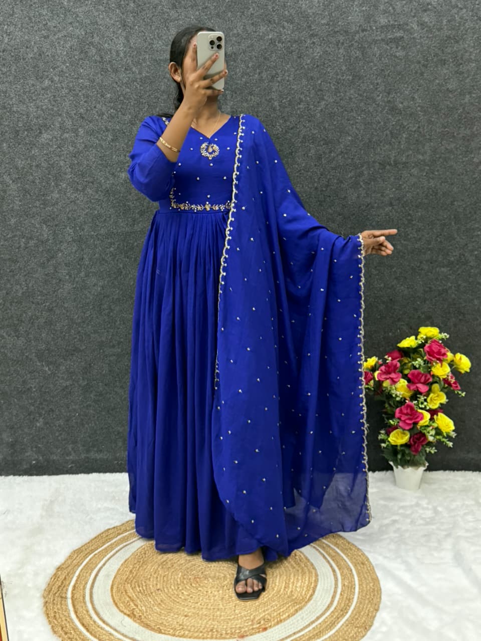 Vichitra silk anarkali suit ✨