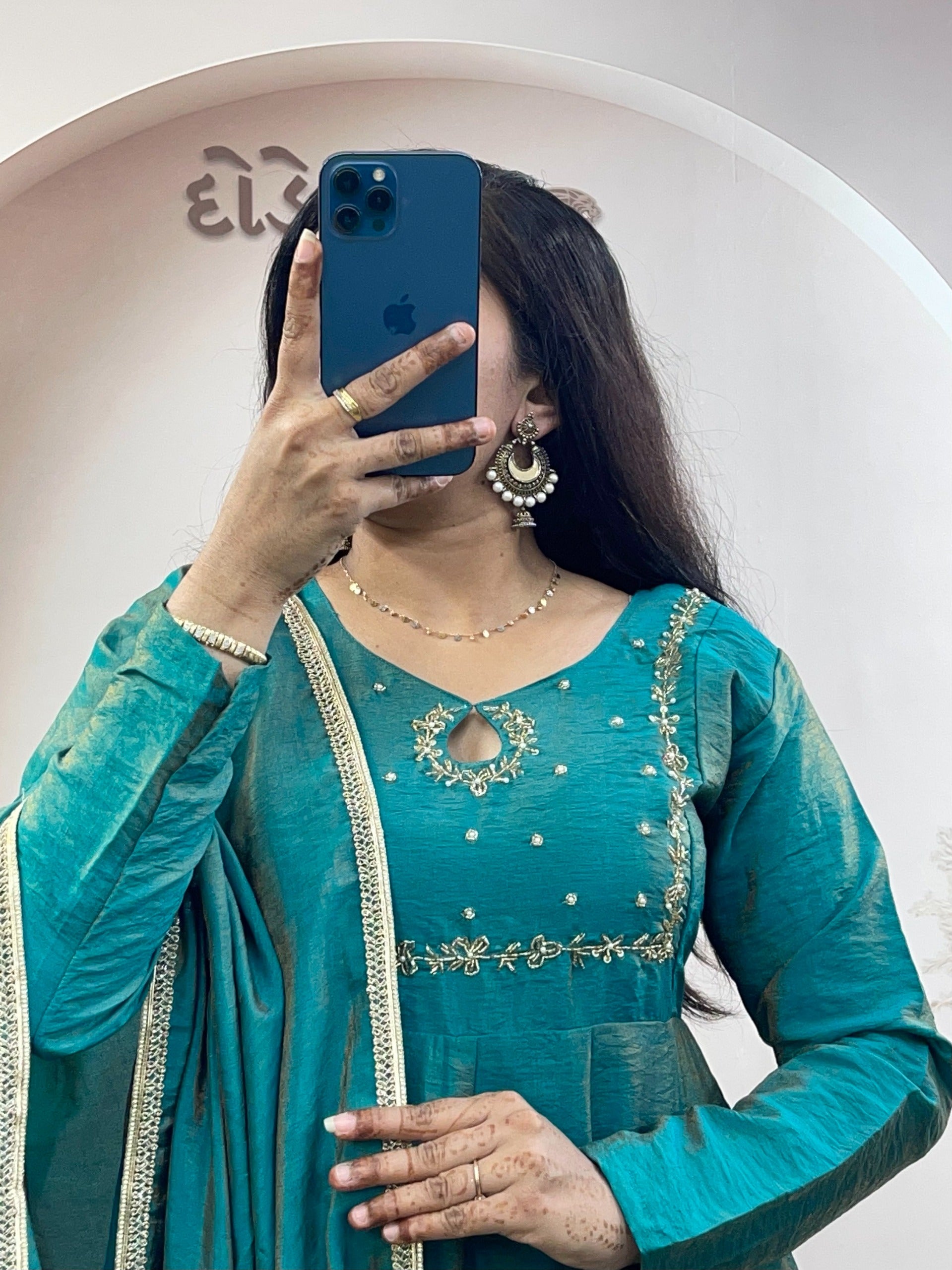 vichithra silk hand work gown with duppatta