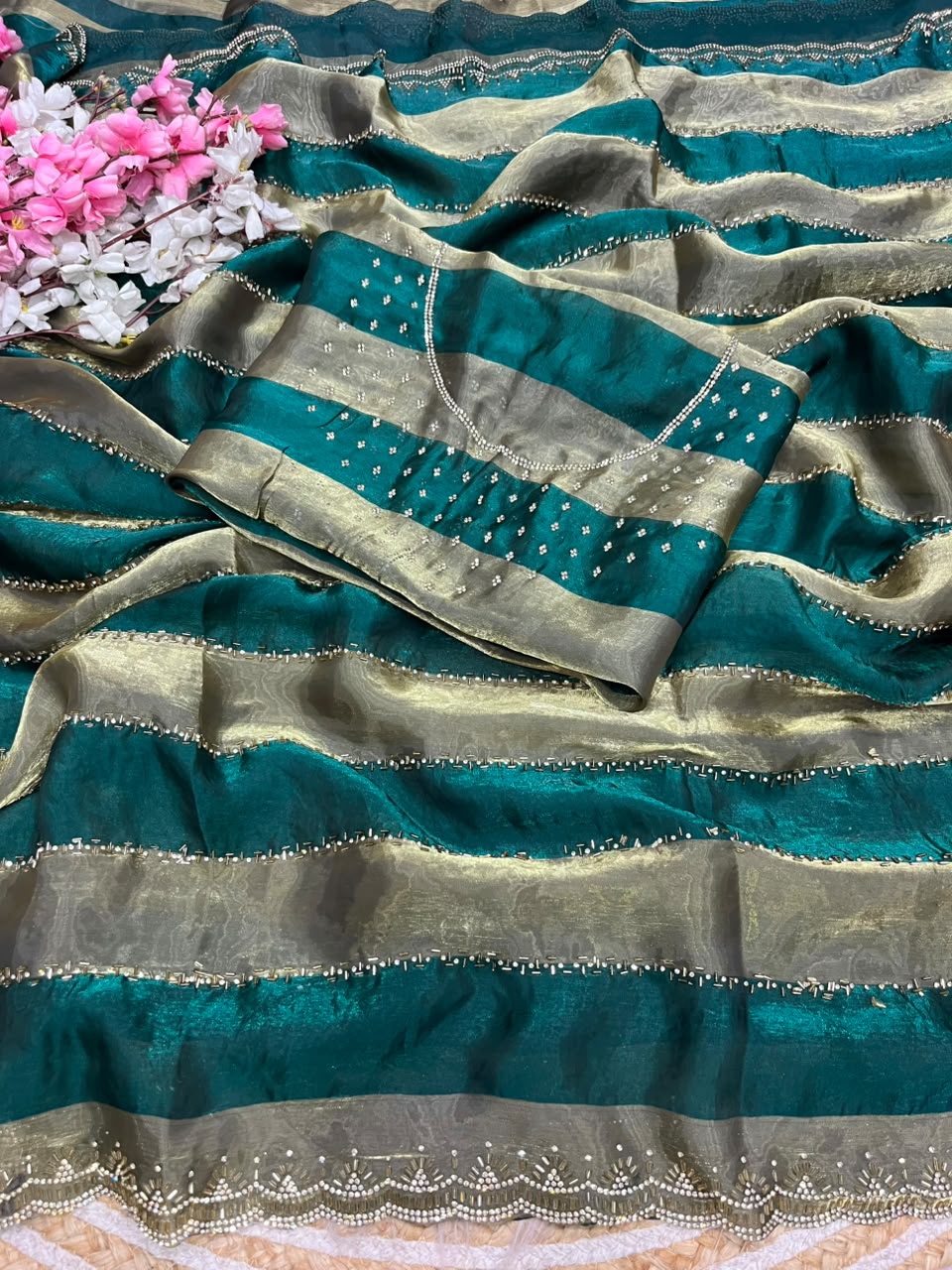 Space silk Jarkhana stone work saree ✨