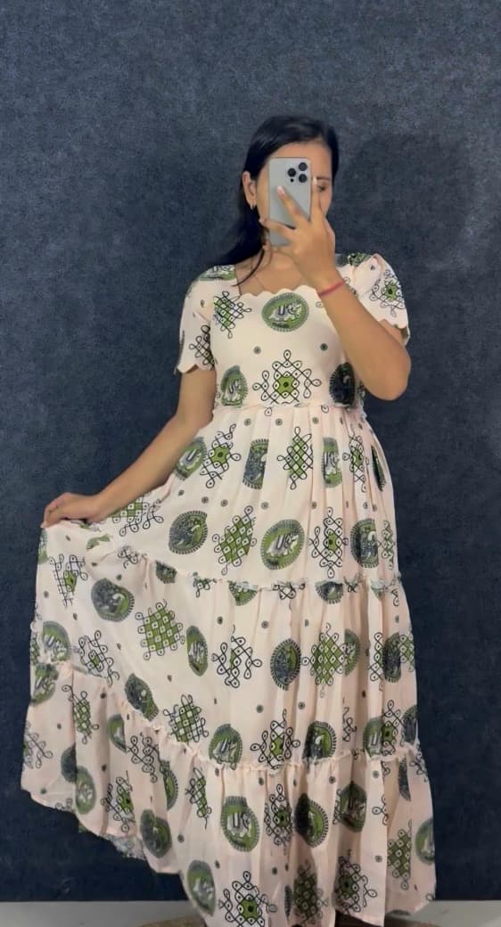 Muggu print stylish Midi frock👗