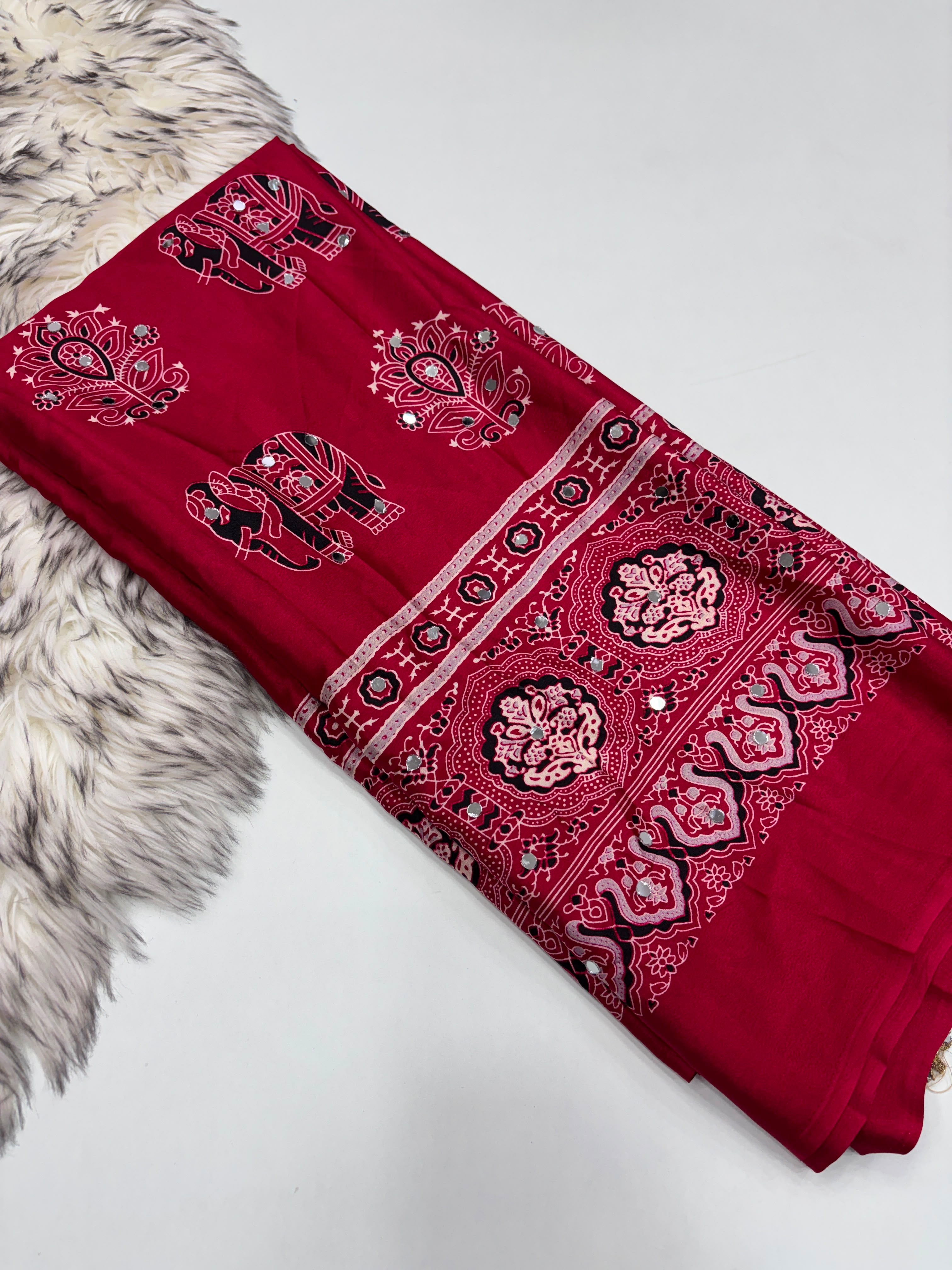 Pure Ajrakh Satin Viscose Silk Saree