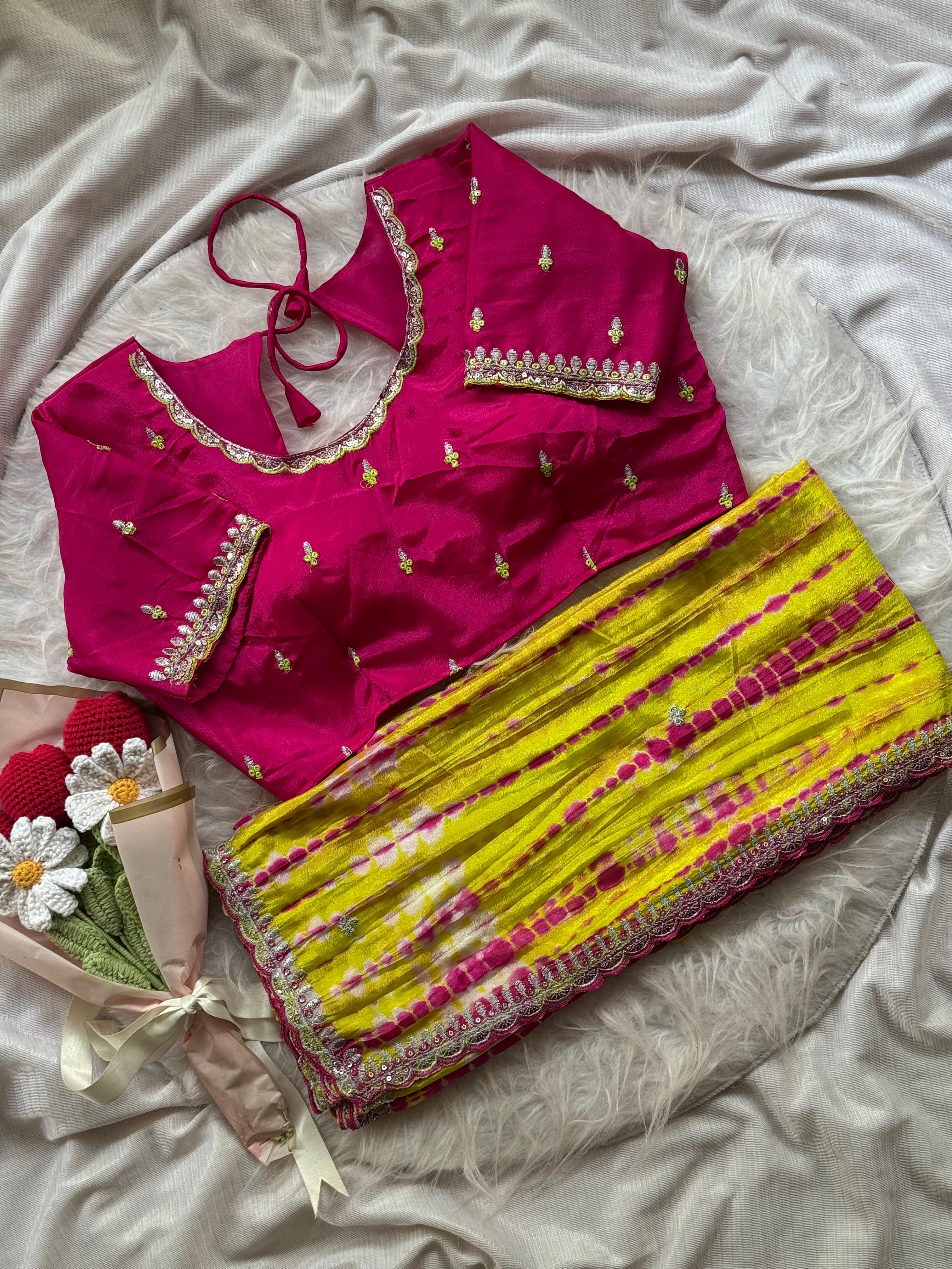 Soft chinnon shibori Tie & Die saree