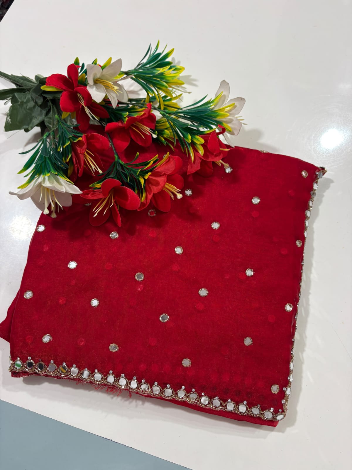 Space silk mirror work saree
