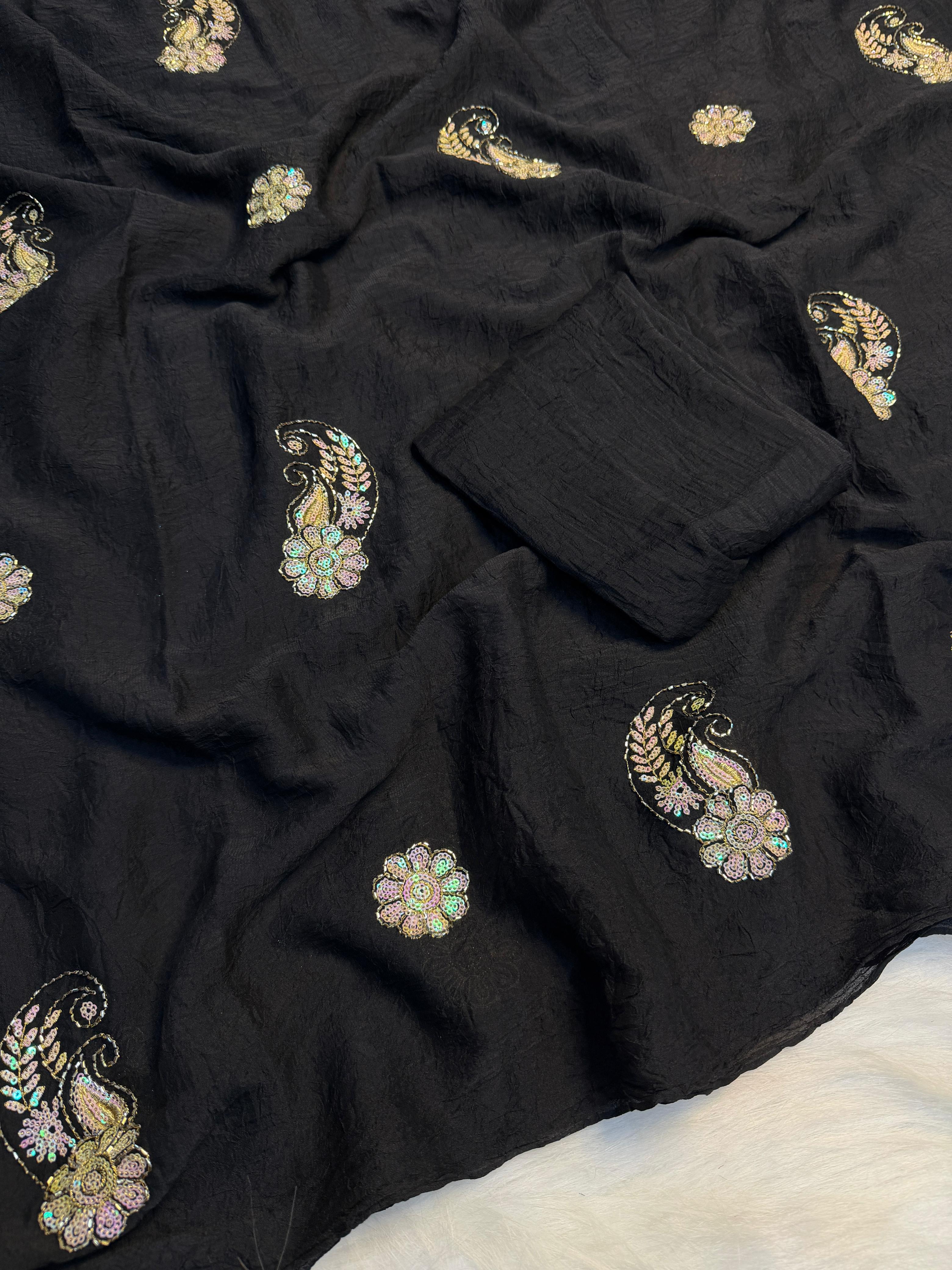 Soft crush silk embroidery Sarees