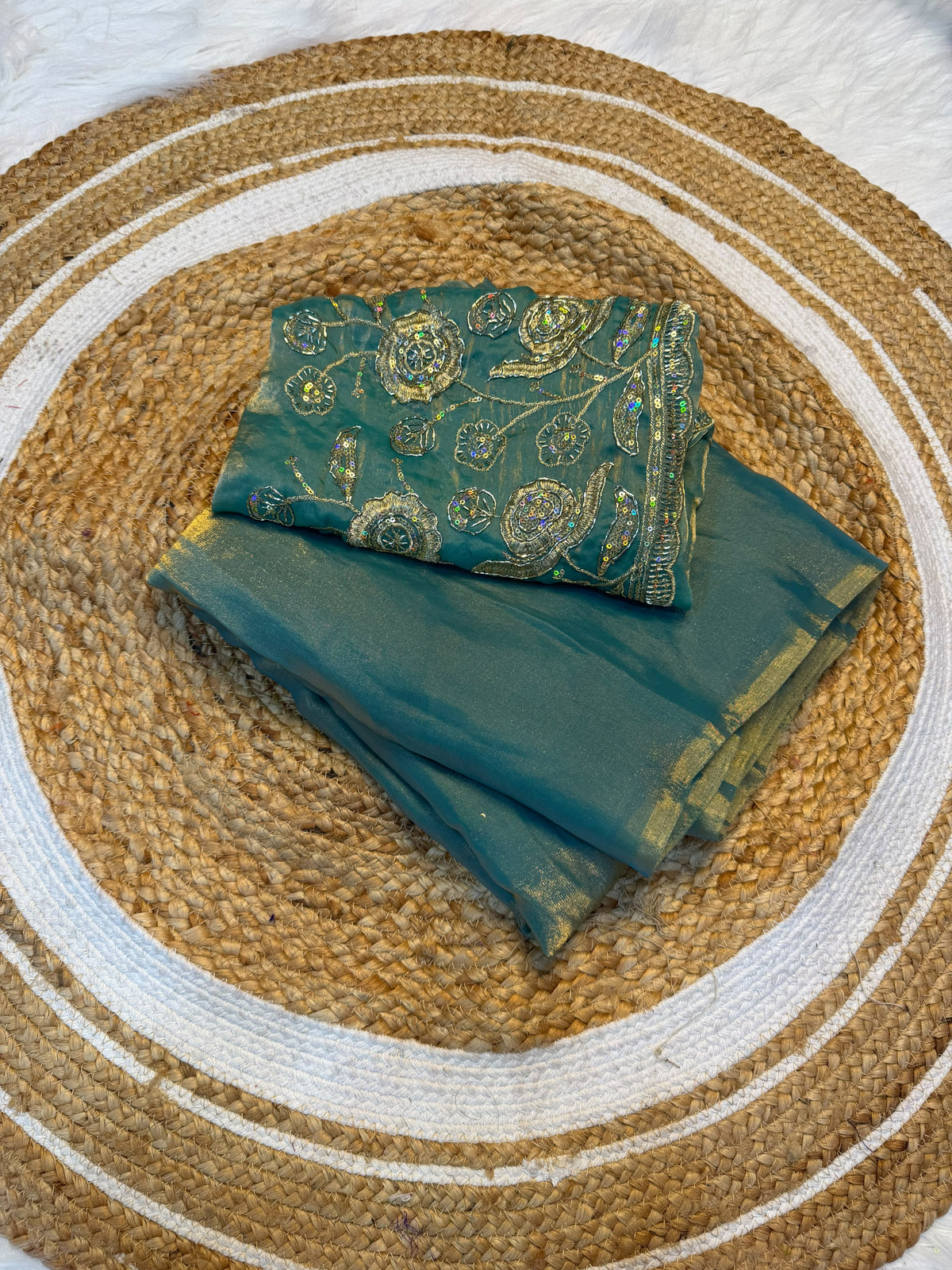 Space silk plain saree with embroidery blouse