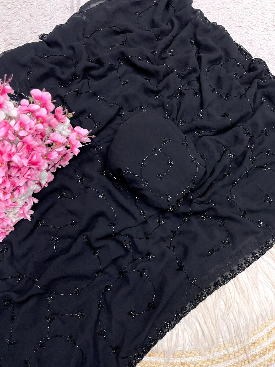New design black designer saree