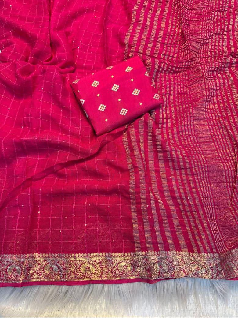 Viscose georgette sequence checks saree