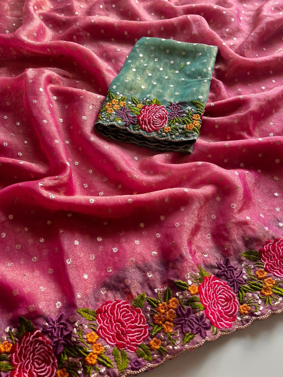 Weaving tissue flower embroidery saree