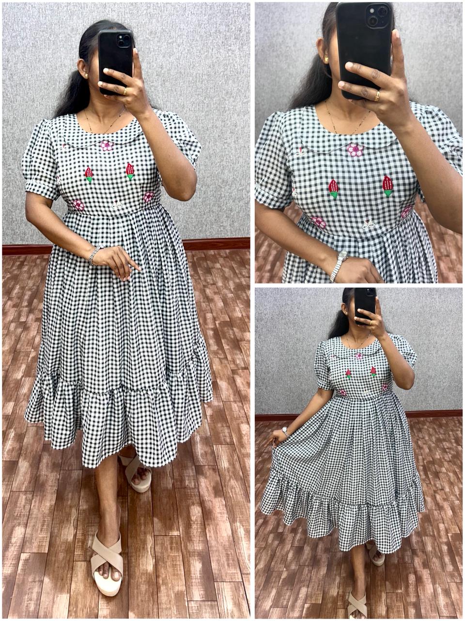 Cambric cotton checks maggam gowns
