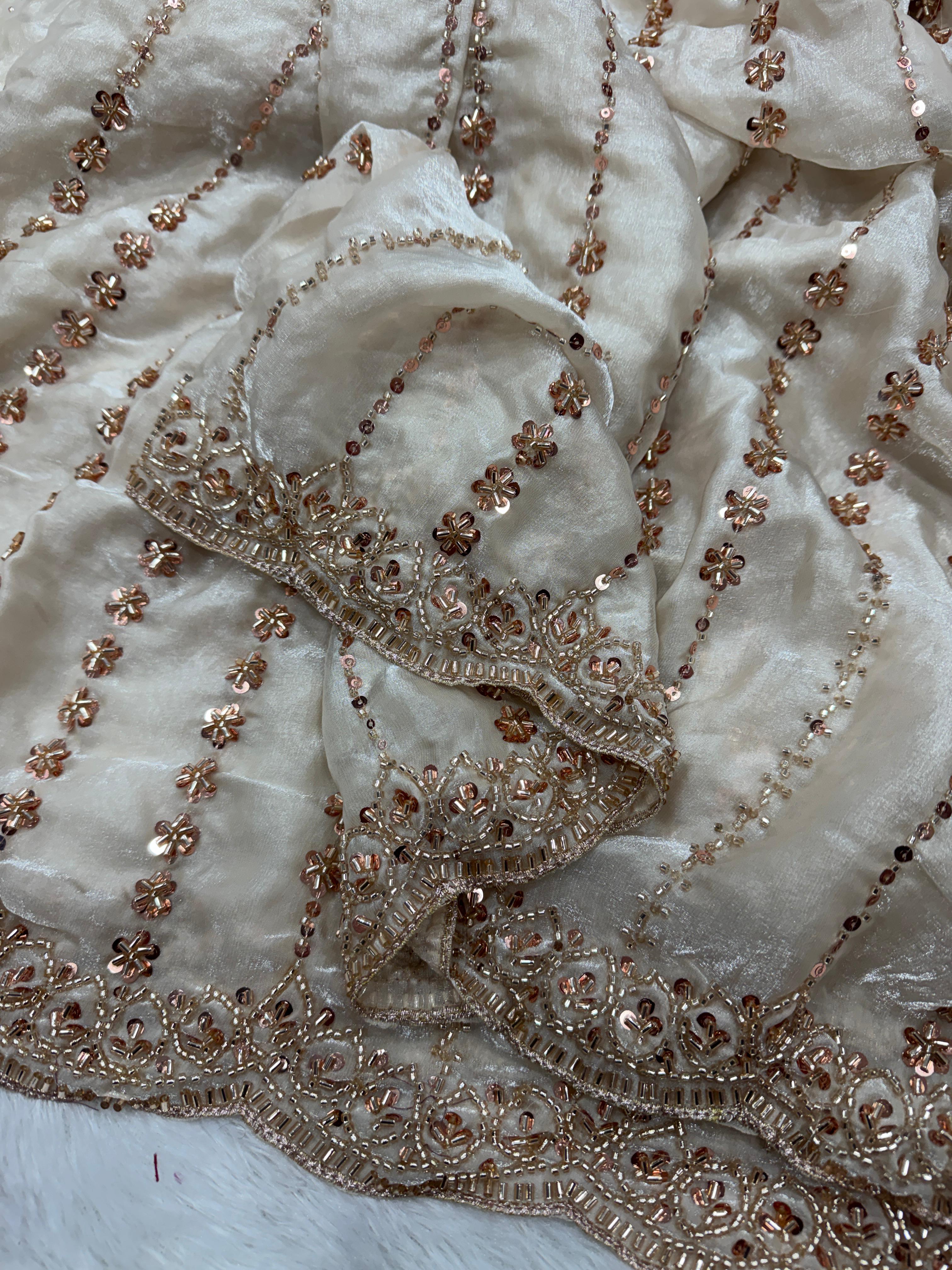 Viral gold Beads work saree