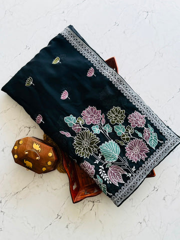Soft tebby organza flower 🌺 embroidery saree