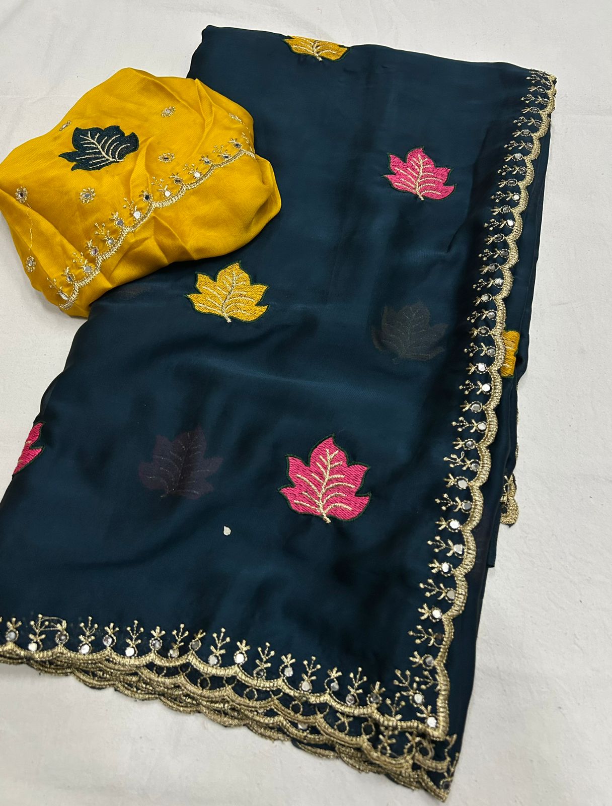 Soft Rangoli silk real mirror work saree