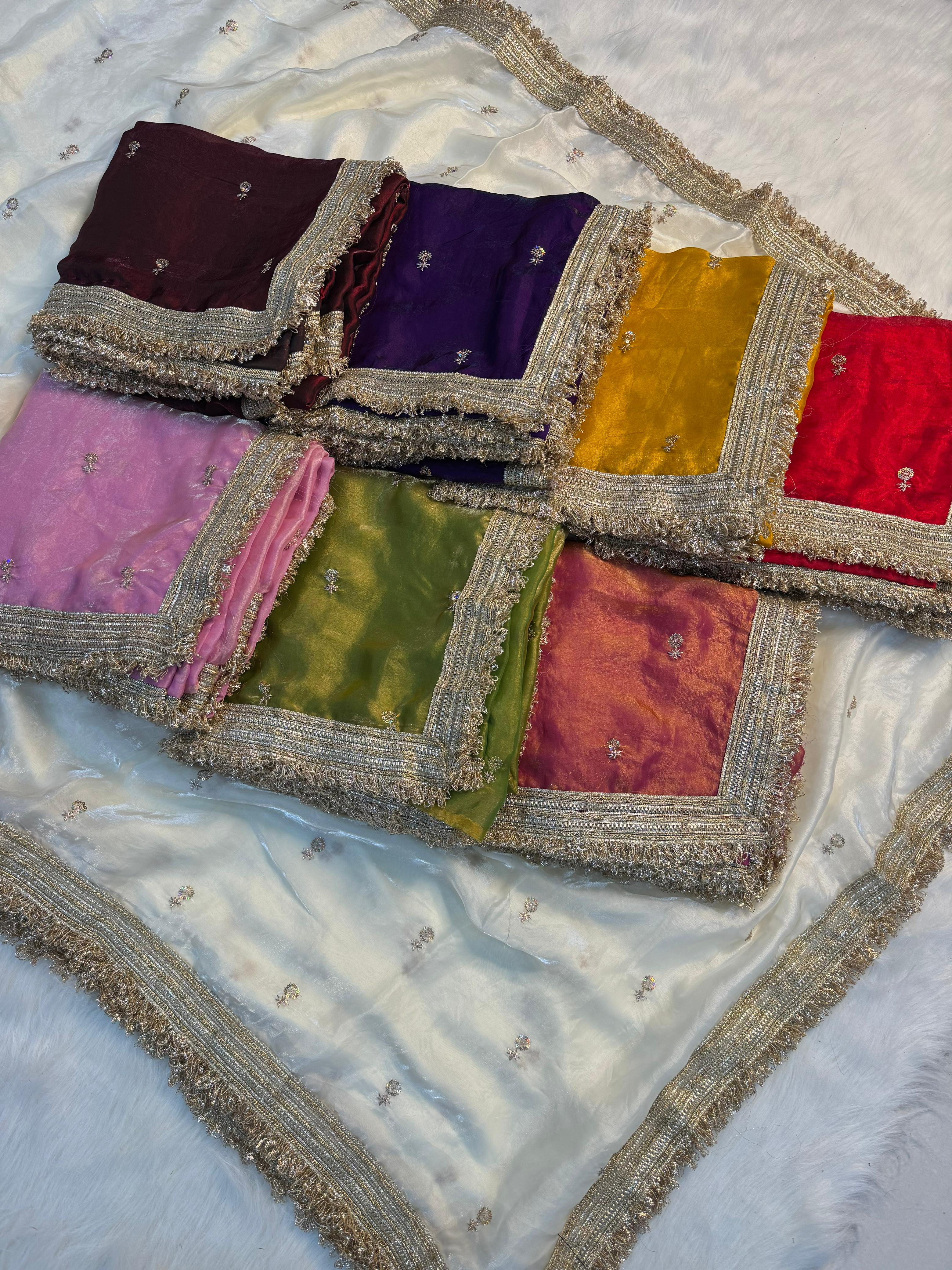 Fendy satin embroidery buti saree with sabhyasachi lace